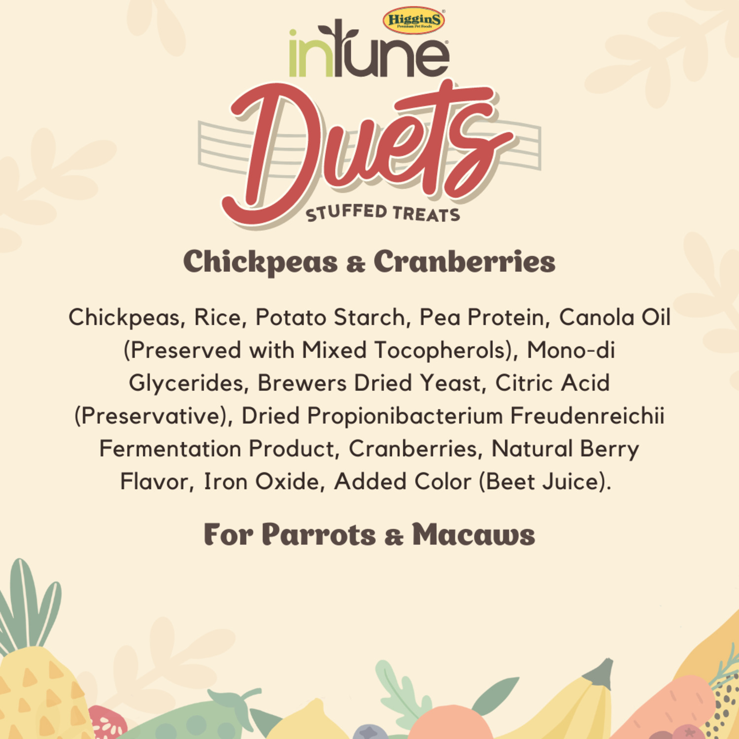 Higgins Intune Duets Chickpeas & Cranberries Treat For Conures & Lovebirds, 3Oz
