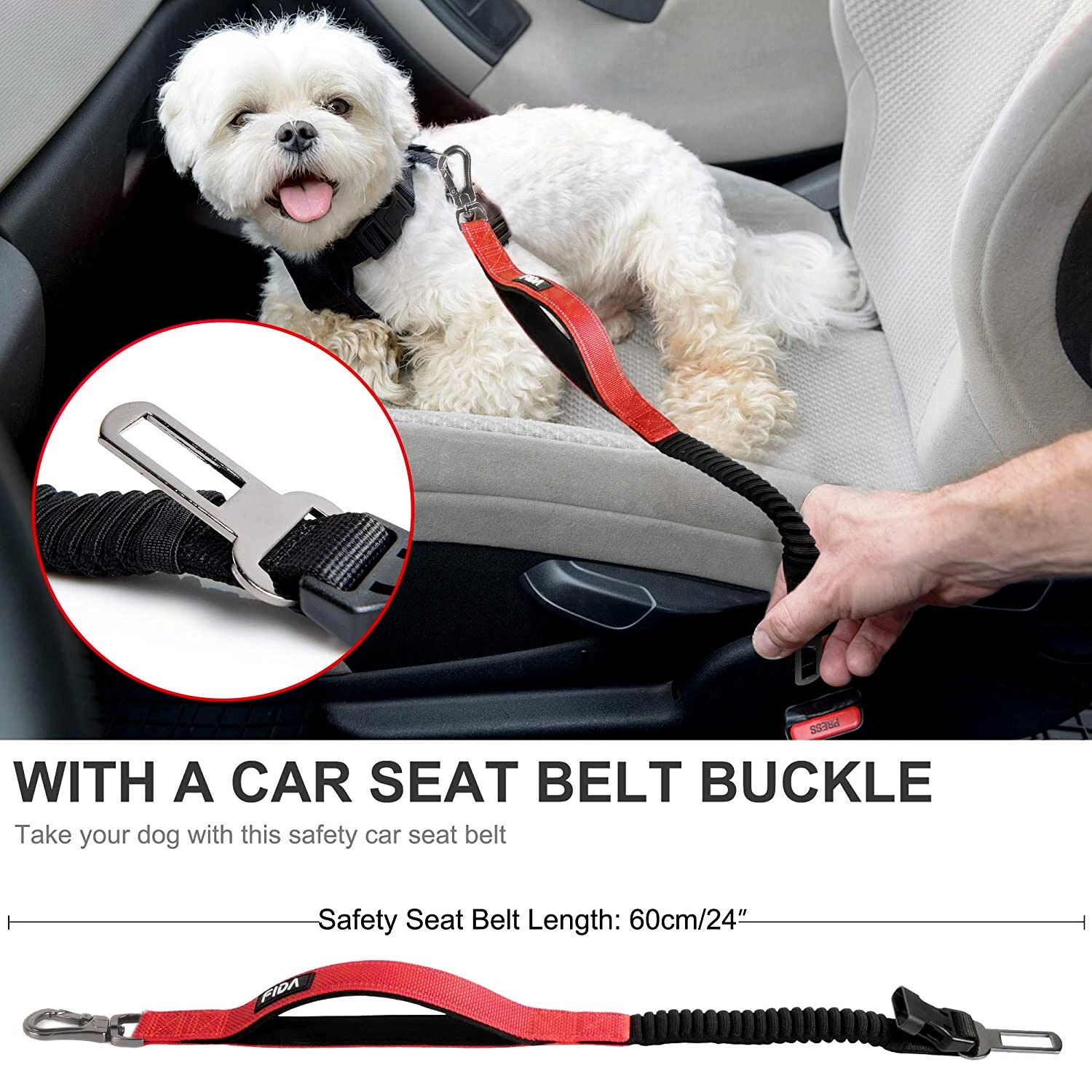 Fida Pet 6 In 1 Multi-Functional Dog Leash, Red