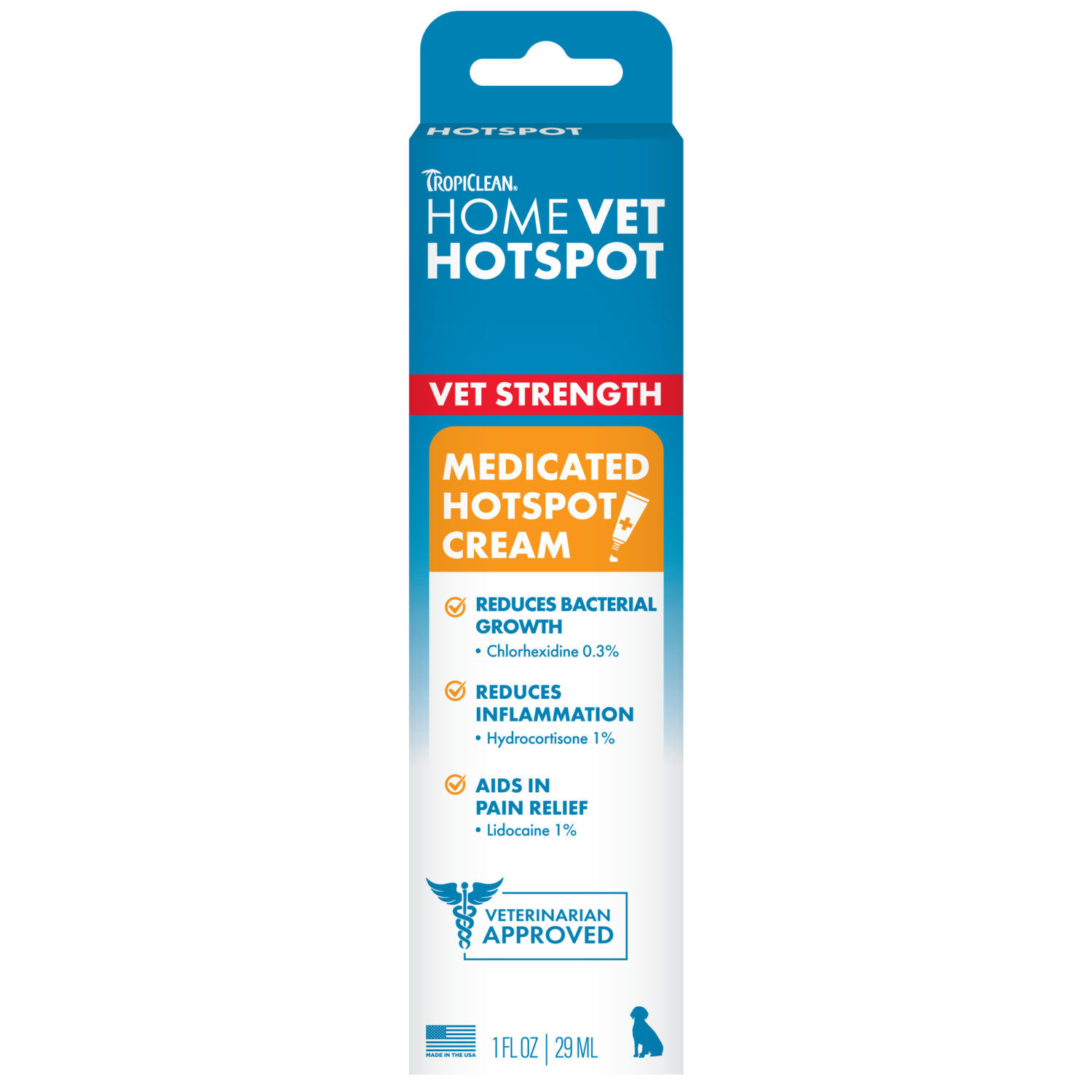 Tropiclean Homevet Medicated Hot Spot Cream For Dogs, Fast Itch Relief With Vet Strength Chlorhexidine & Hydrocortisone, 1-Oz Tube