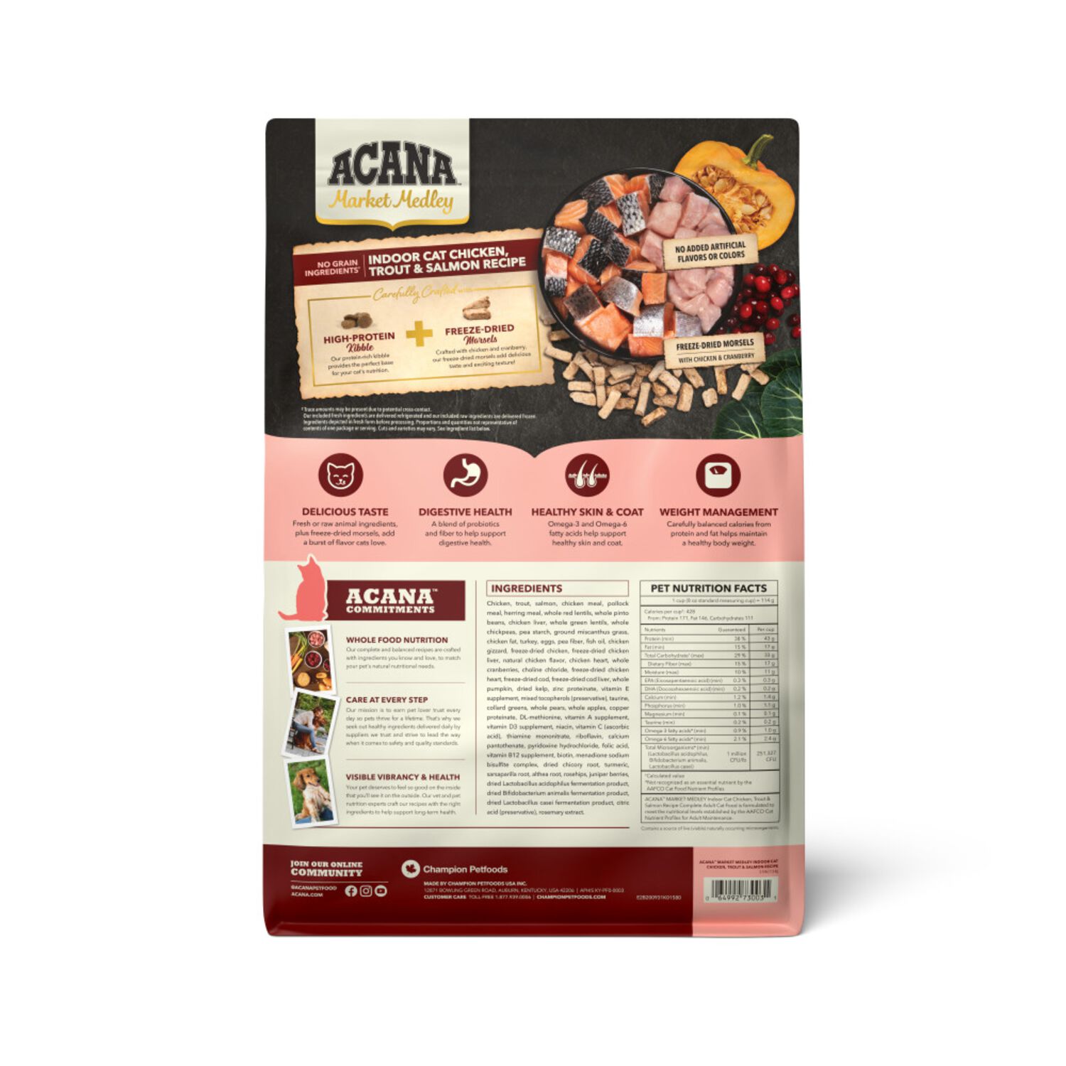 Acana Market Medley Indoor Cat Dry Cat Food, Chicken, Trout & Salmon Recipe, High-Protein Kibble + Freeze-Dried Morsels, 3.5-Lb Bag