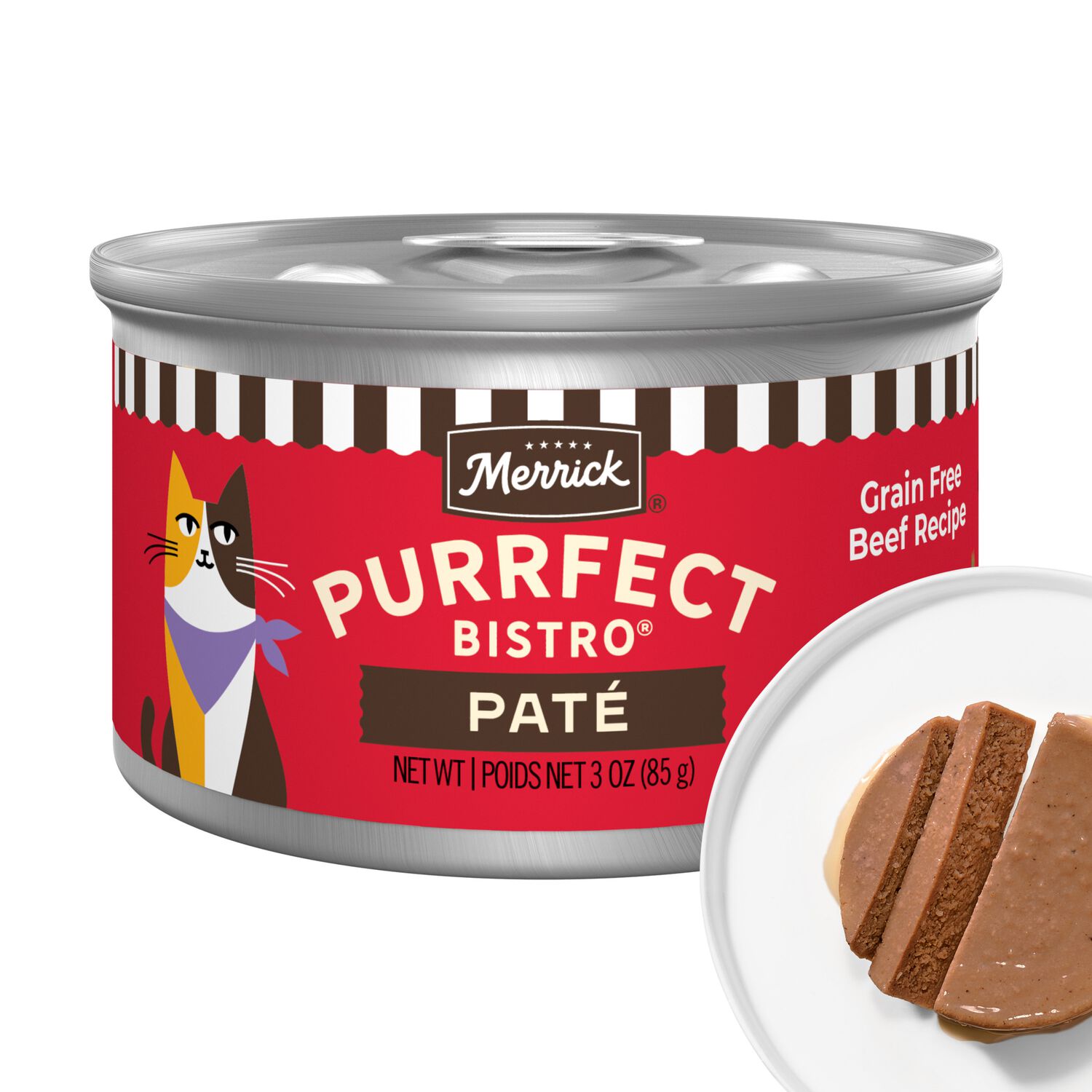 Merrick Purrfect Bistro Grain-Free Premium Pate Adult Wet Cat Food, Beef Recipe, 3-Oz Can