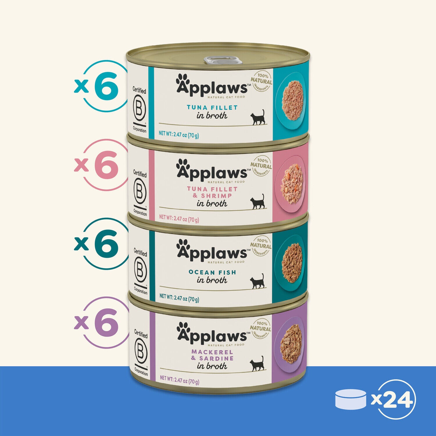 Applaws&trade; Natural Wet Cat Food Fish Variety Pack Selection In Broth, 2.47-Oz Pack Of 24