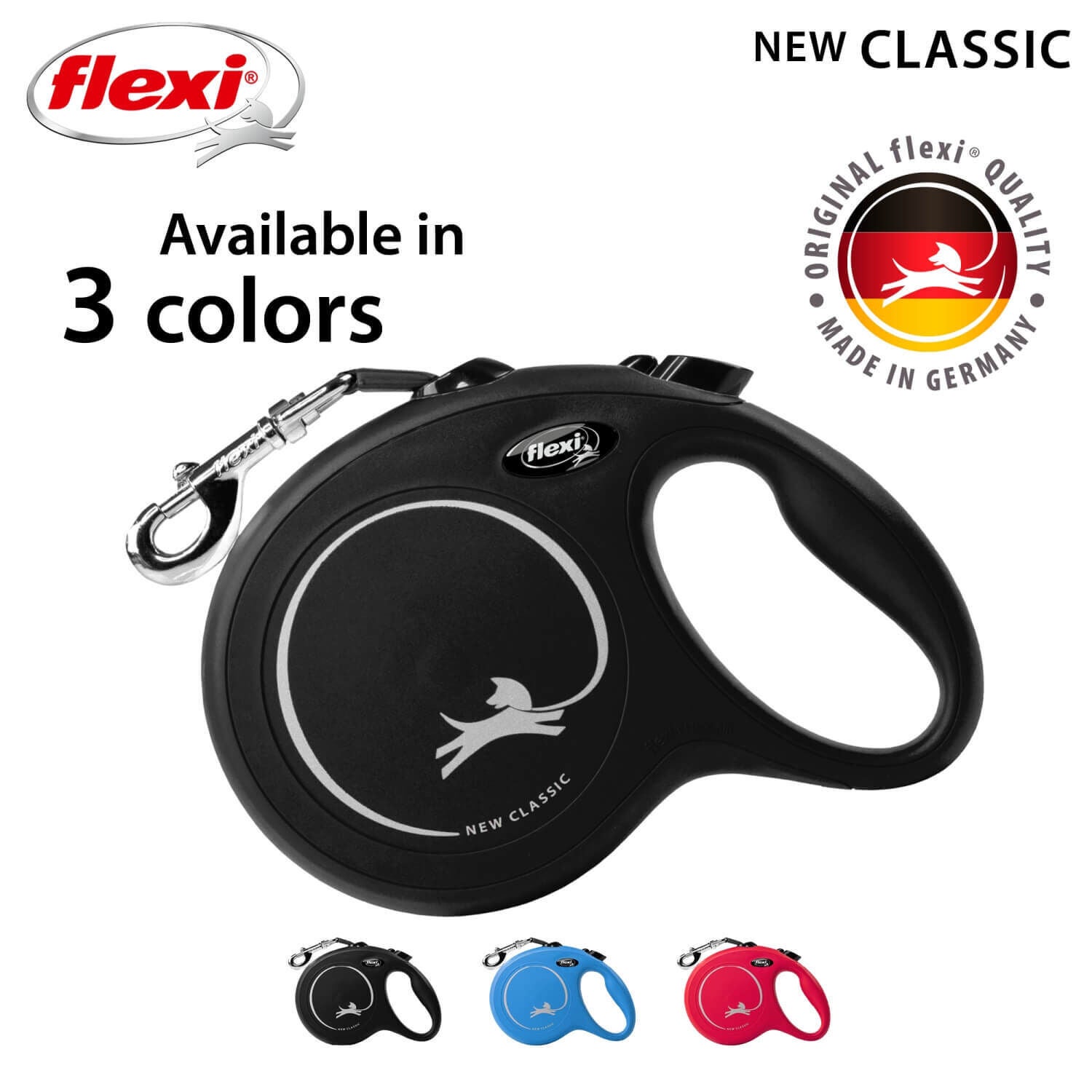 Flexi Classic Retractable Tape Dog Leash - Black, 16'