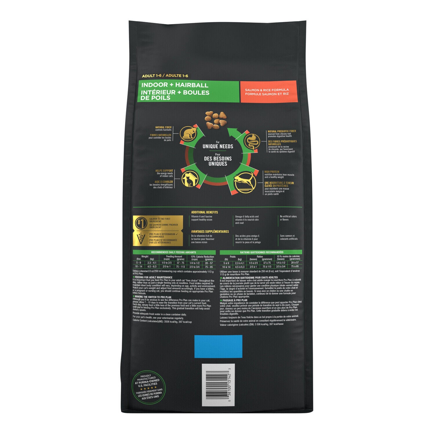 Purina Pro Plan Adult Dry Cat Food Indoor + Hairball Salmon & Rice Formula, 7 Lb. Bag