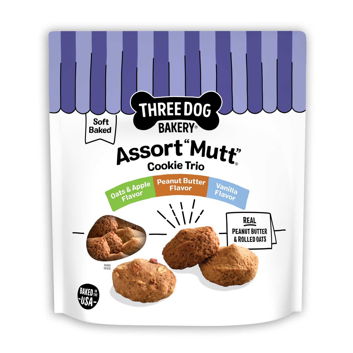 Three Dog Bakery Soft Baked Assort-Mutt Trio Dog Treats, 26-Oz