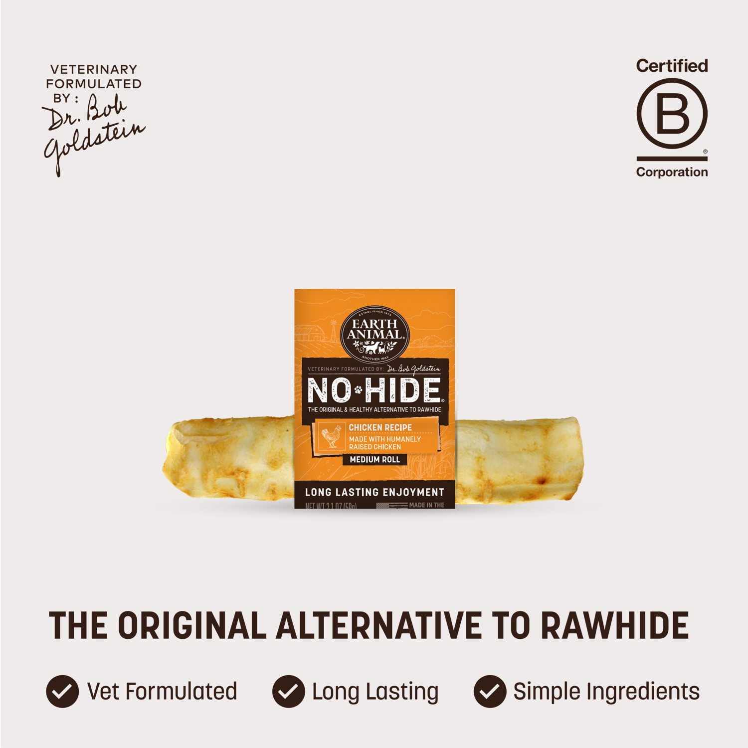 Earth Animal No-Hide Rawhide Alternative Chicken Recipe Medium Dog Chew Treat, 7"