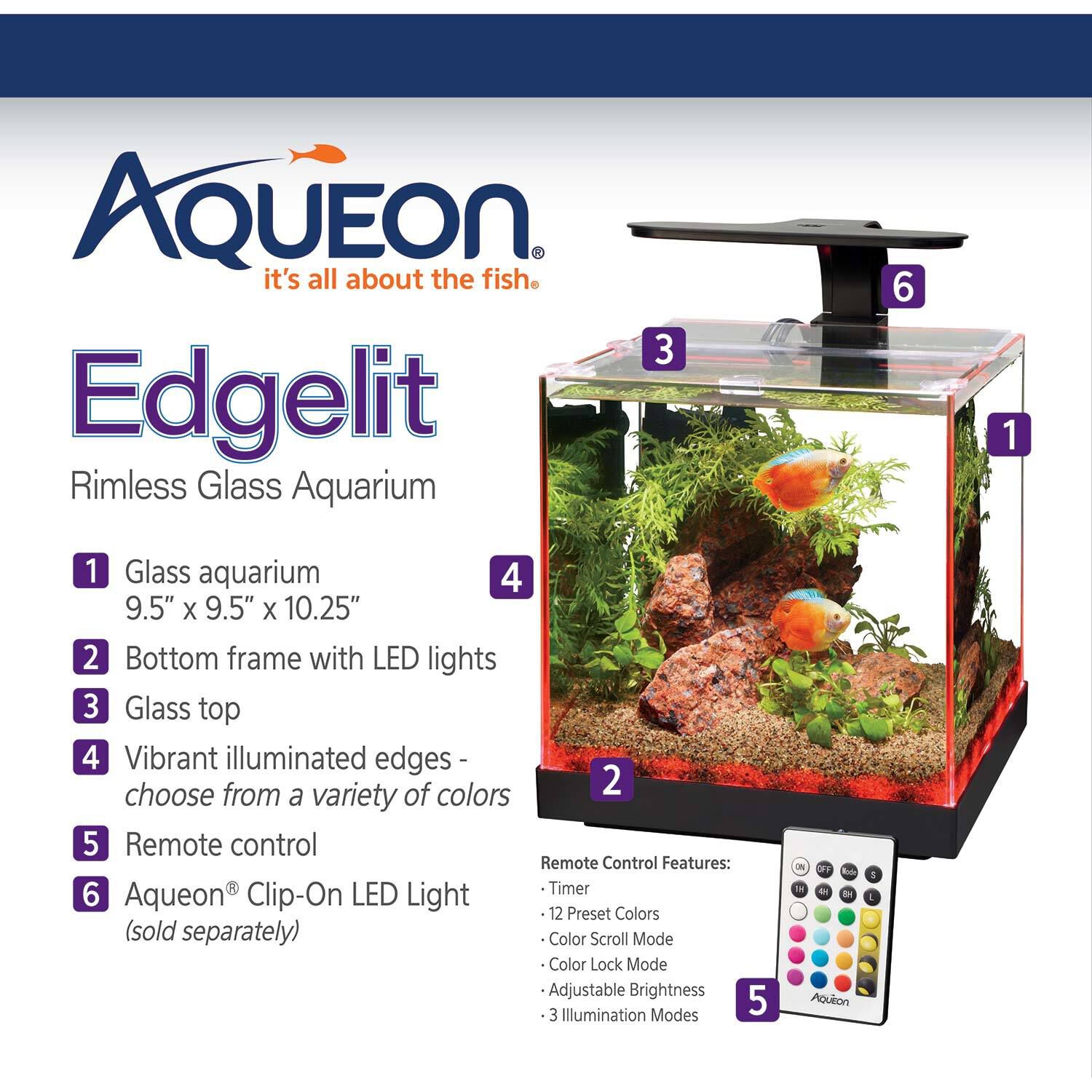 Aqueon Edgelit Rimless Cube Glass Desktop Fish Aquarium Gal