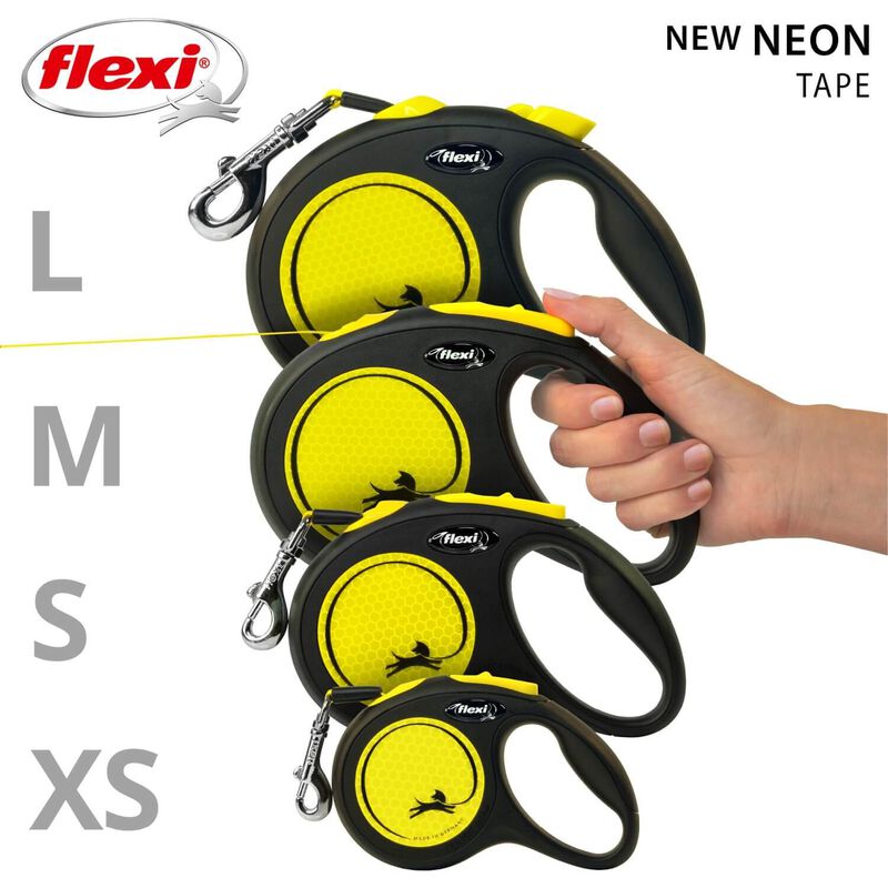 Flexi New Neon Reflective Retractable Tape Dog Leash, 16 Ft