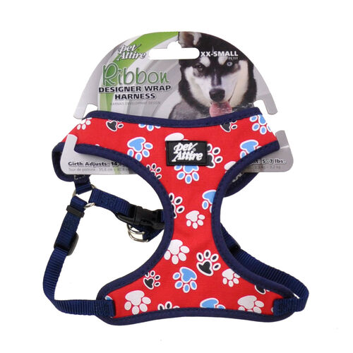 Pet Attire Ribbon Designer Wrap Adjustable Dog Harness - Red - Blue  XX-Small