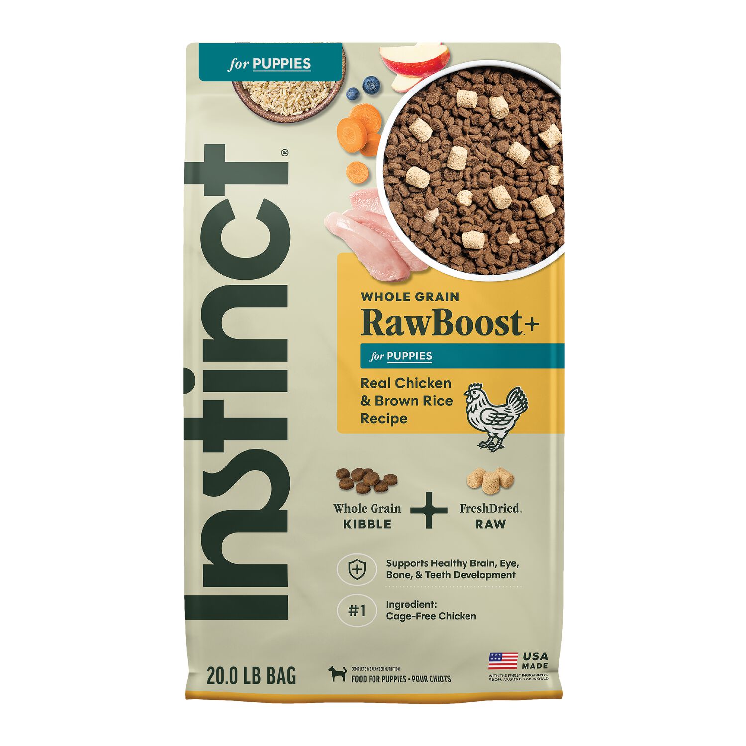 Instinct Raw Boost Puppy Dry Dog Food, Whole Grain Chicken & Brown Rice Recipe, 20-Lb Bag