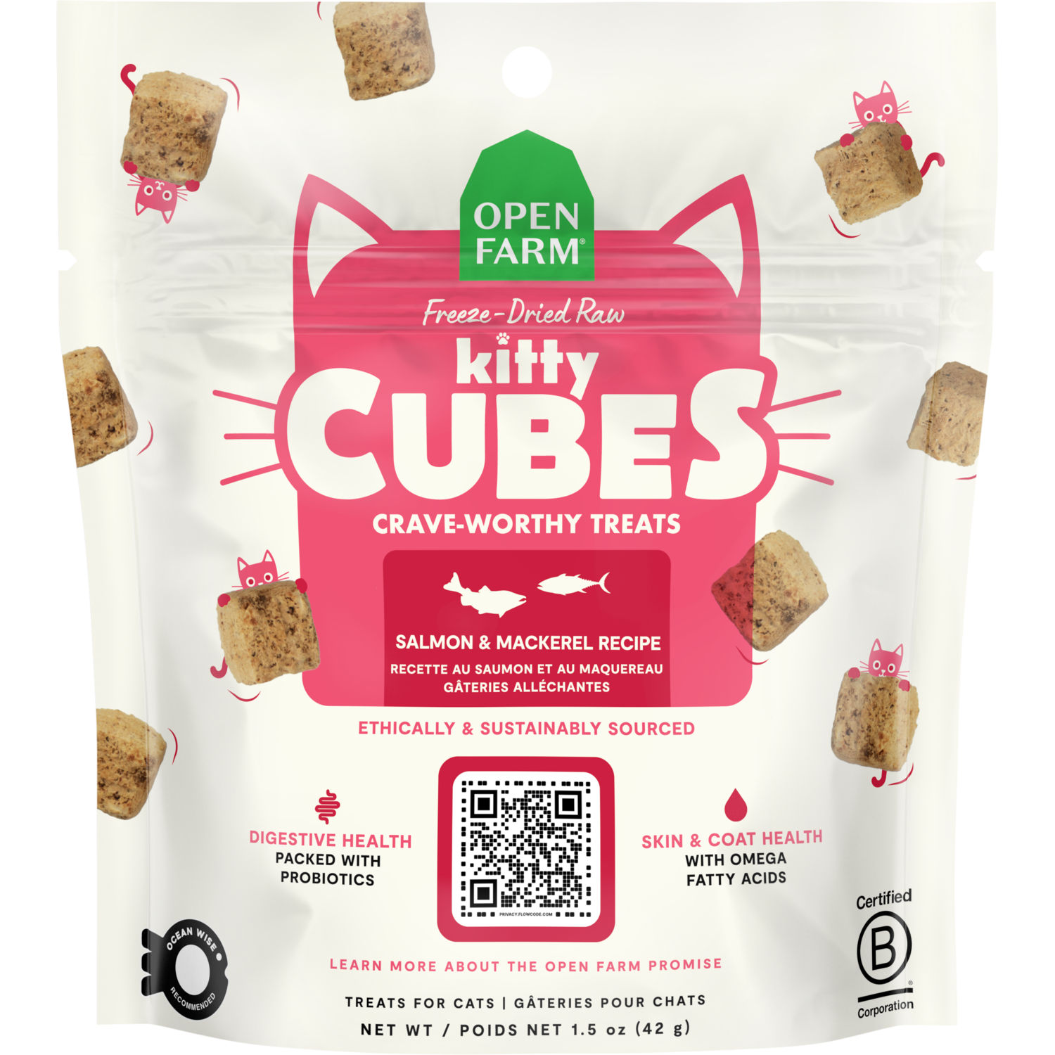 Open Farm Kitty Cube Salmon & Mackerel Freeze-Dried Cat Treats, 1.5-Oz Bag