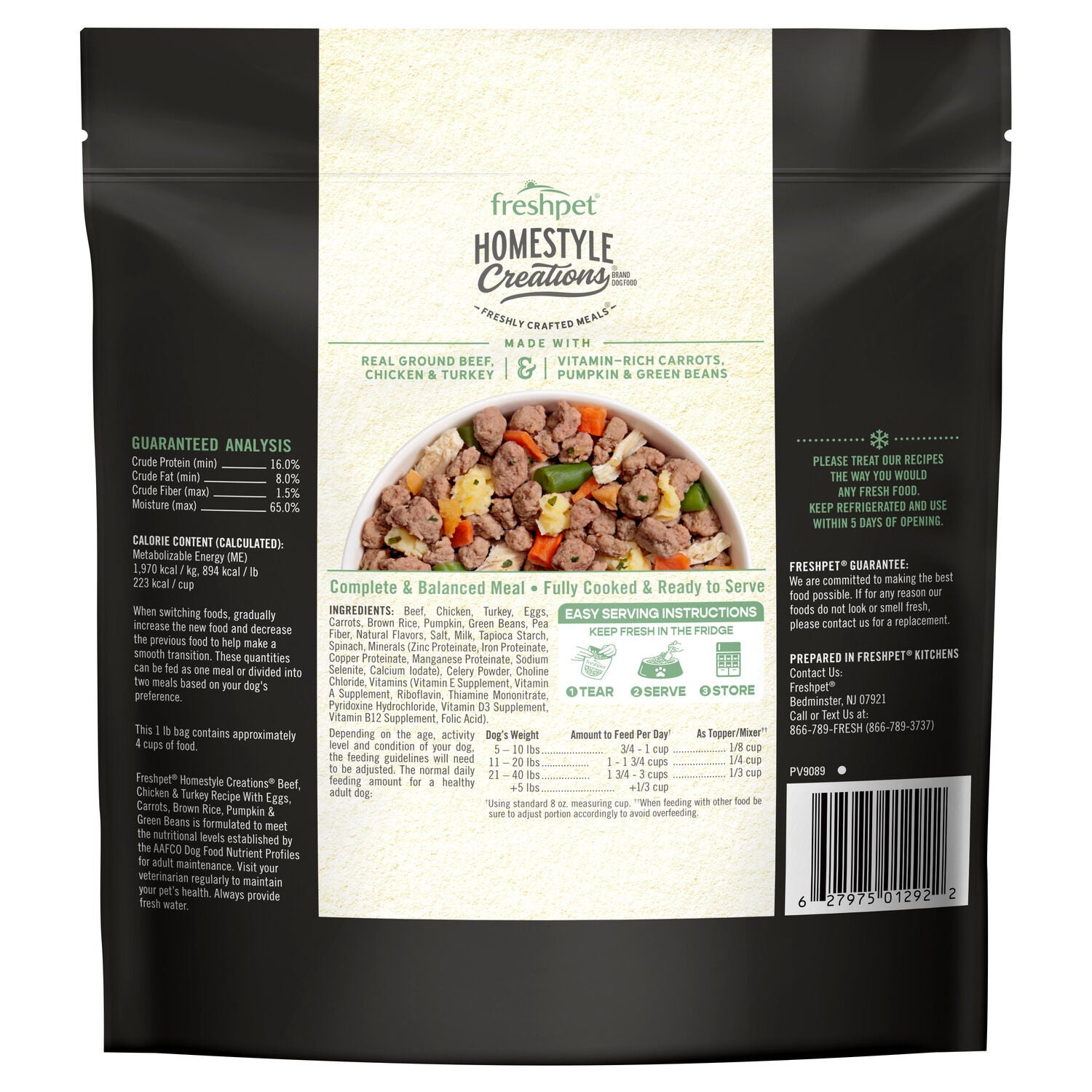 Freshpet Homestyle Creations Fresh Dog Food - Beef, Chicken & Turkey Recipe, 1-Lb Bag