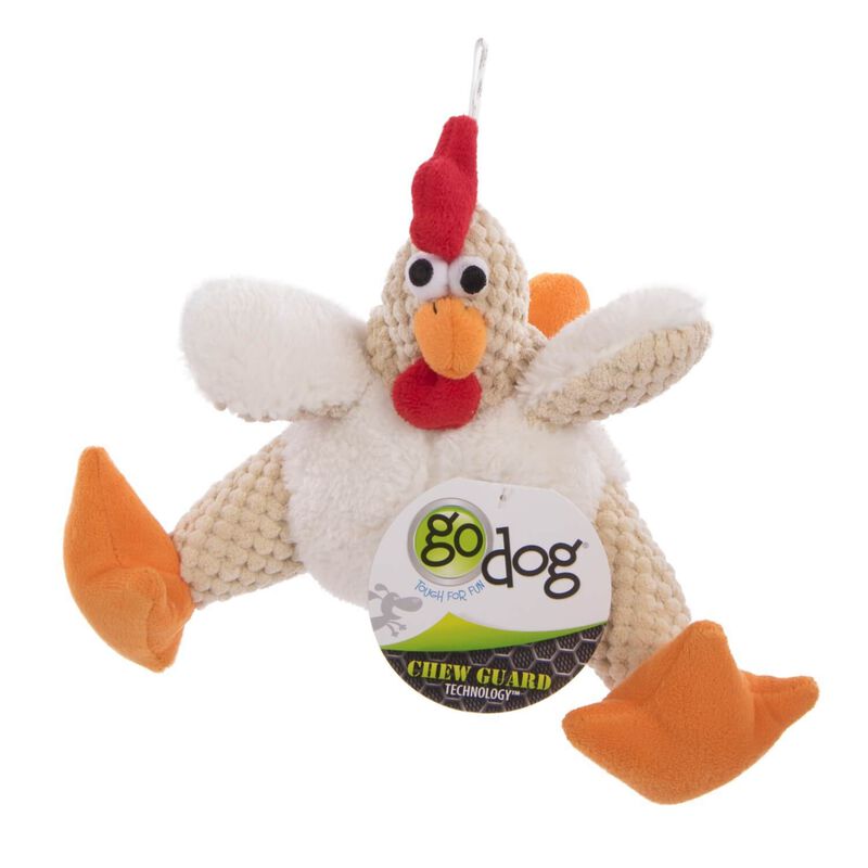 Go Dog Checkers Fat White Rooster With Chew Guard Technology Plush Squeaky Dog Toy
