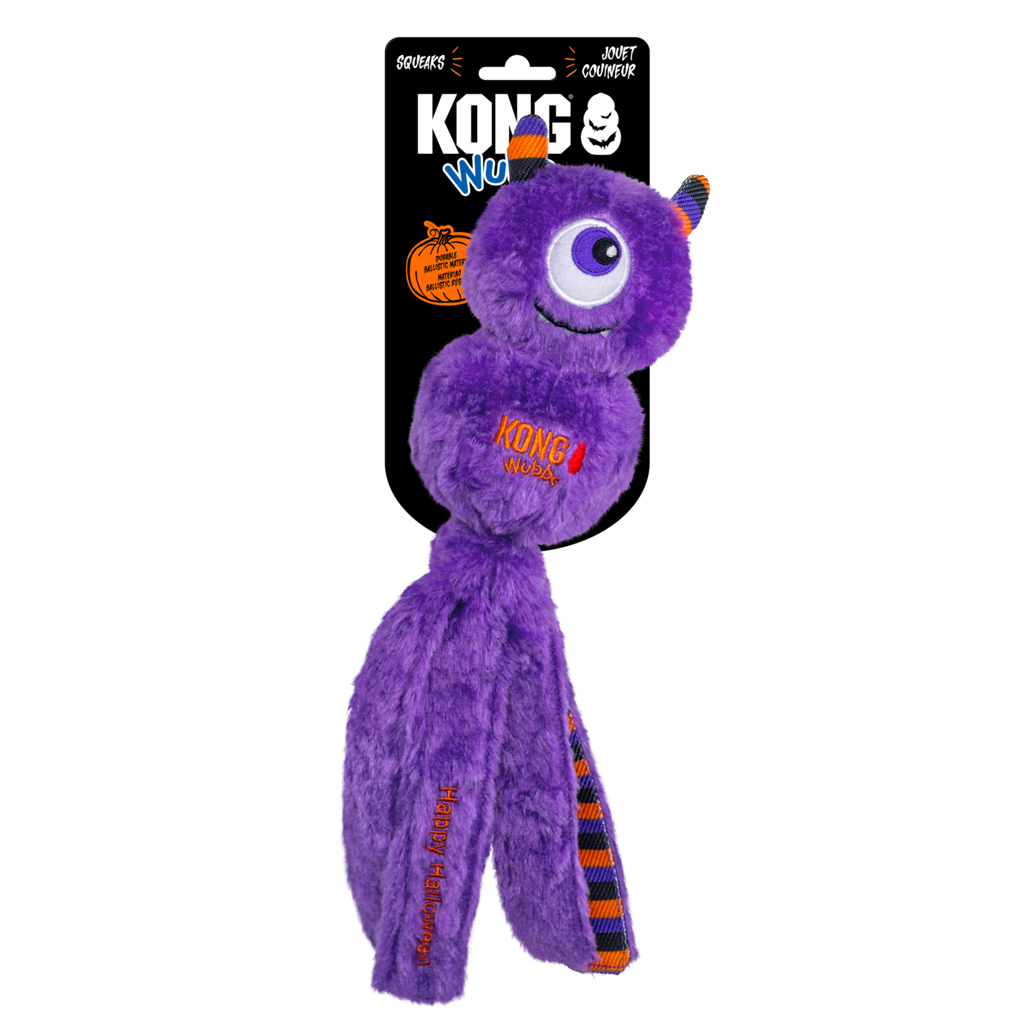 Kong Halloween Wubba Monster Squeaky Plush Tug Dog Toy, Purple, Large