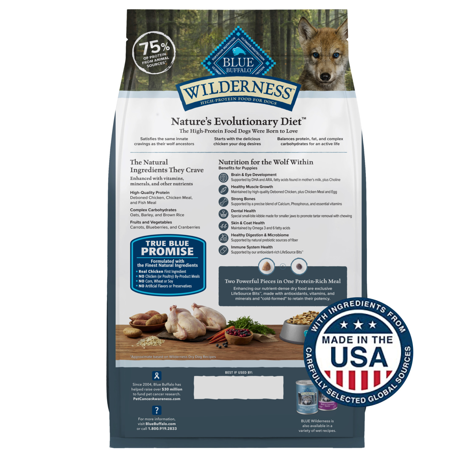 Blue Buffalo Wilderness Chicken Recipe High-Protein Puppy Dry Dog Food, 24Lb
