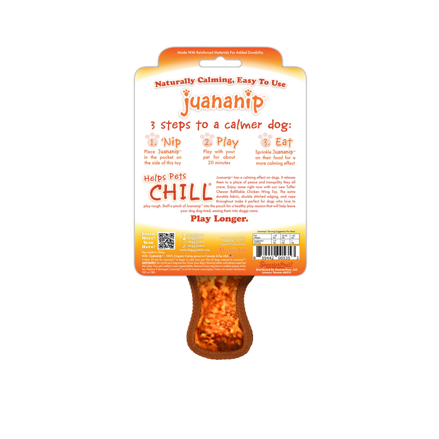 Doggijuana Tuffer Chewer Mini Chicken Wing Refillable Durable Dog Toy With Juananip