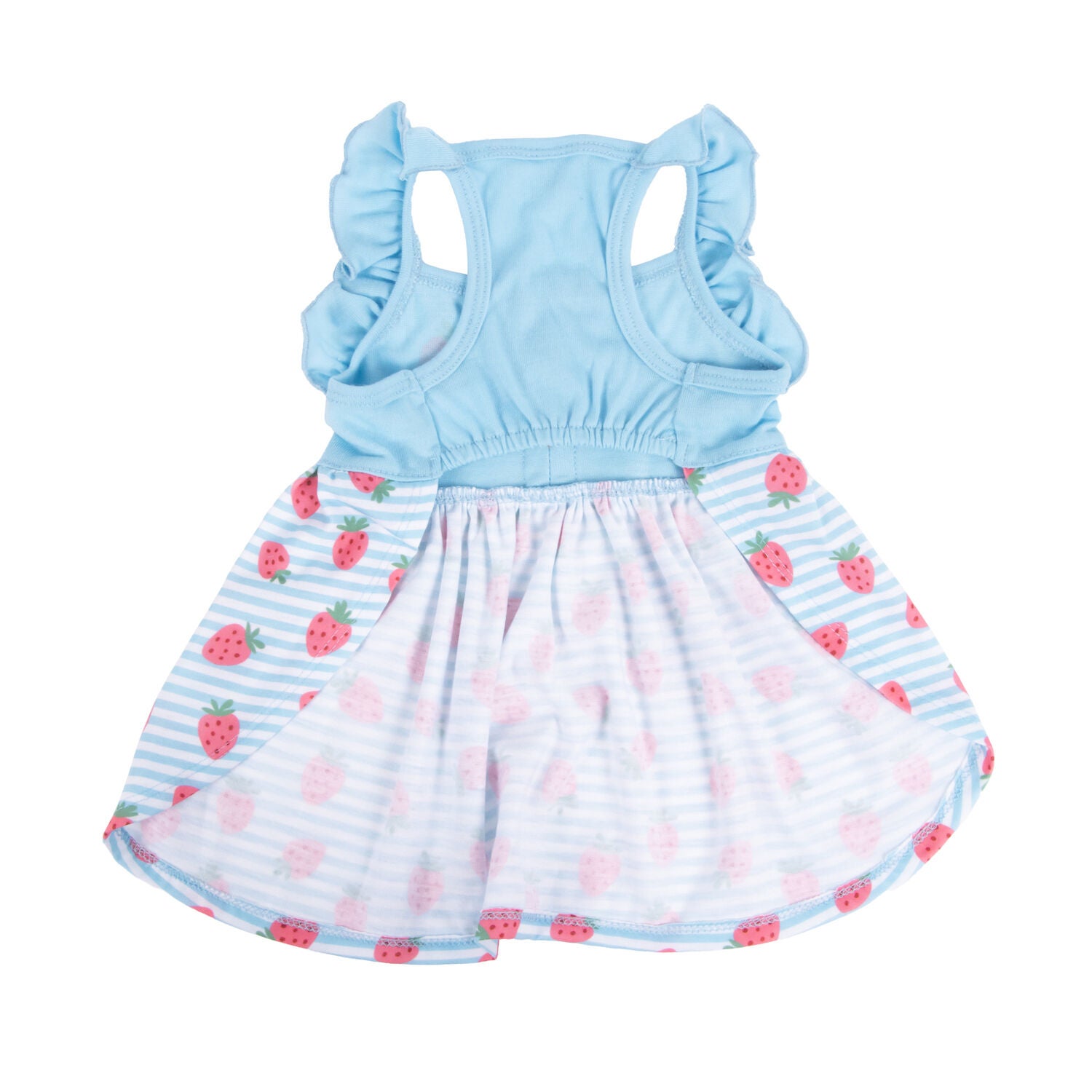 Bailey & Bella Blue Strawberry Stripe Ruffle Dog Dress, Extra Large