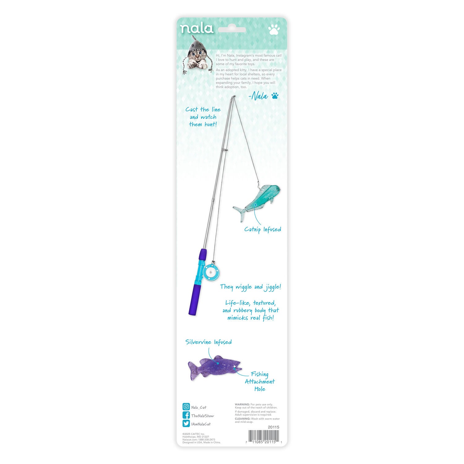 Nala Gone Fishin' Rod And Reel Teaser Catnip Infused Interactive Cat Toy