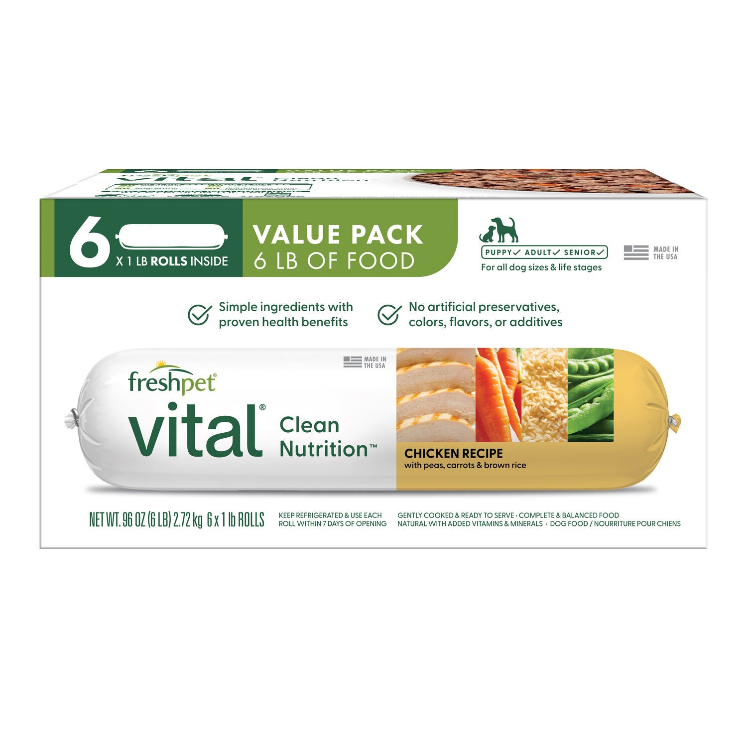 Freshpet Vital Clean Nutrition Fresh Dog Food, Chicken Recipe,  6-Lb Roll