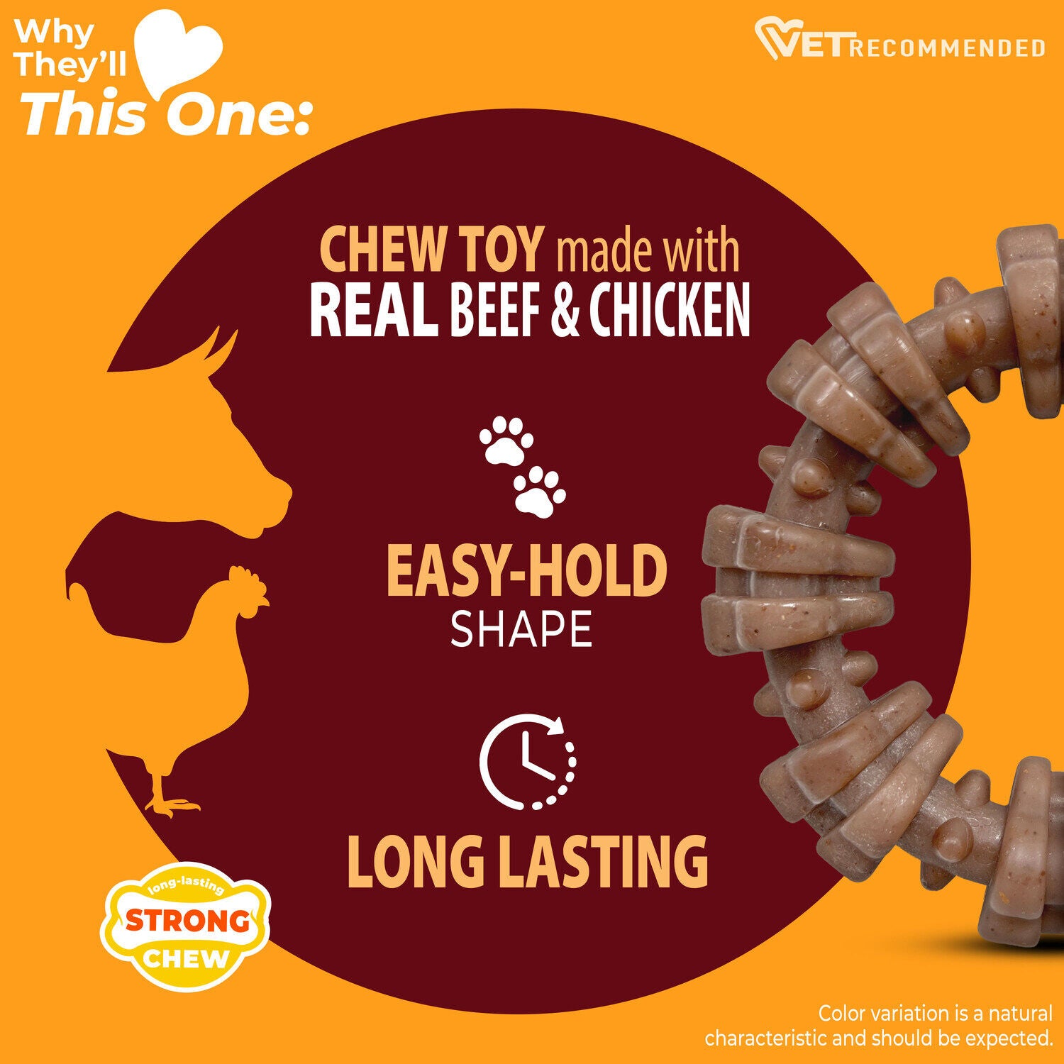 Nylabone Strong Chew Textured Ring Beef & Chicken Flavor Dog Chew Toy, X-Large