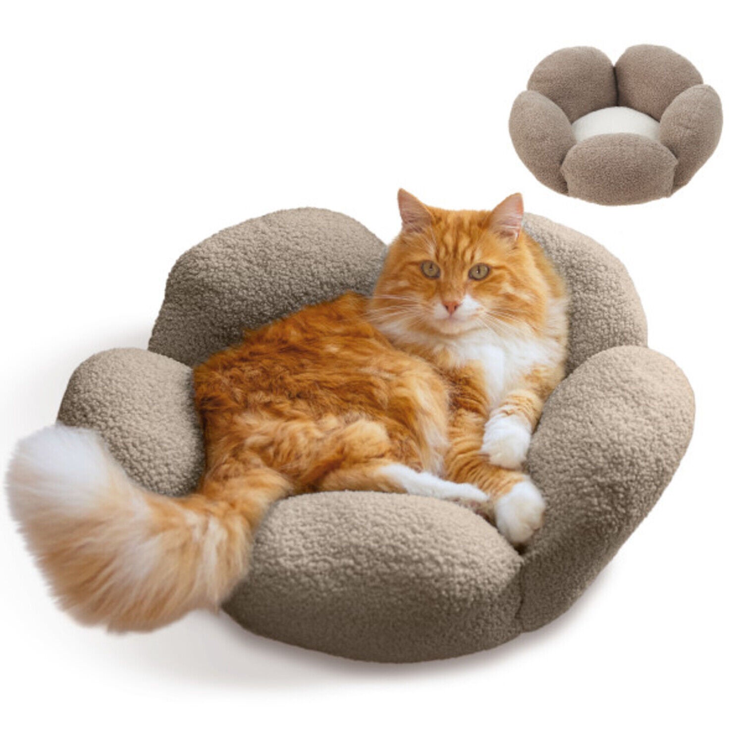 Catstages Purrfect Petals Flower Plush Support Cat Bed, Tan, 21"