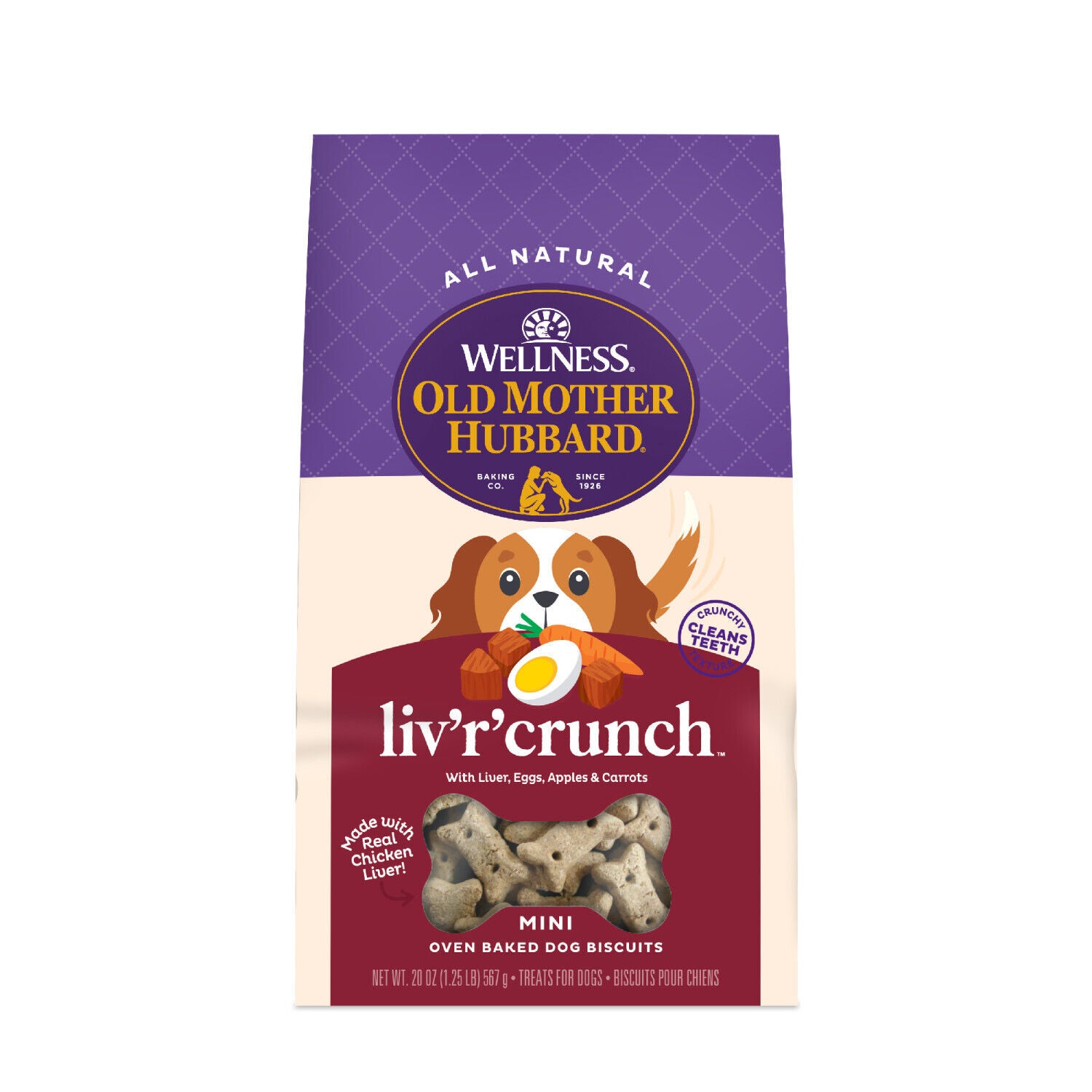 Wellness Old Mother Hubbard Liv'r'crunch Biscuits Dog Treats, Natural, Training Treats, Chicken Liver, Oats, Apples, Carrots, & Eggs Flavor, Mini Size, 20 Ounce Bag