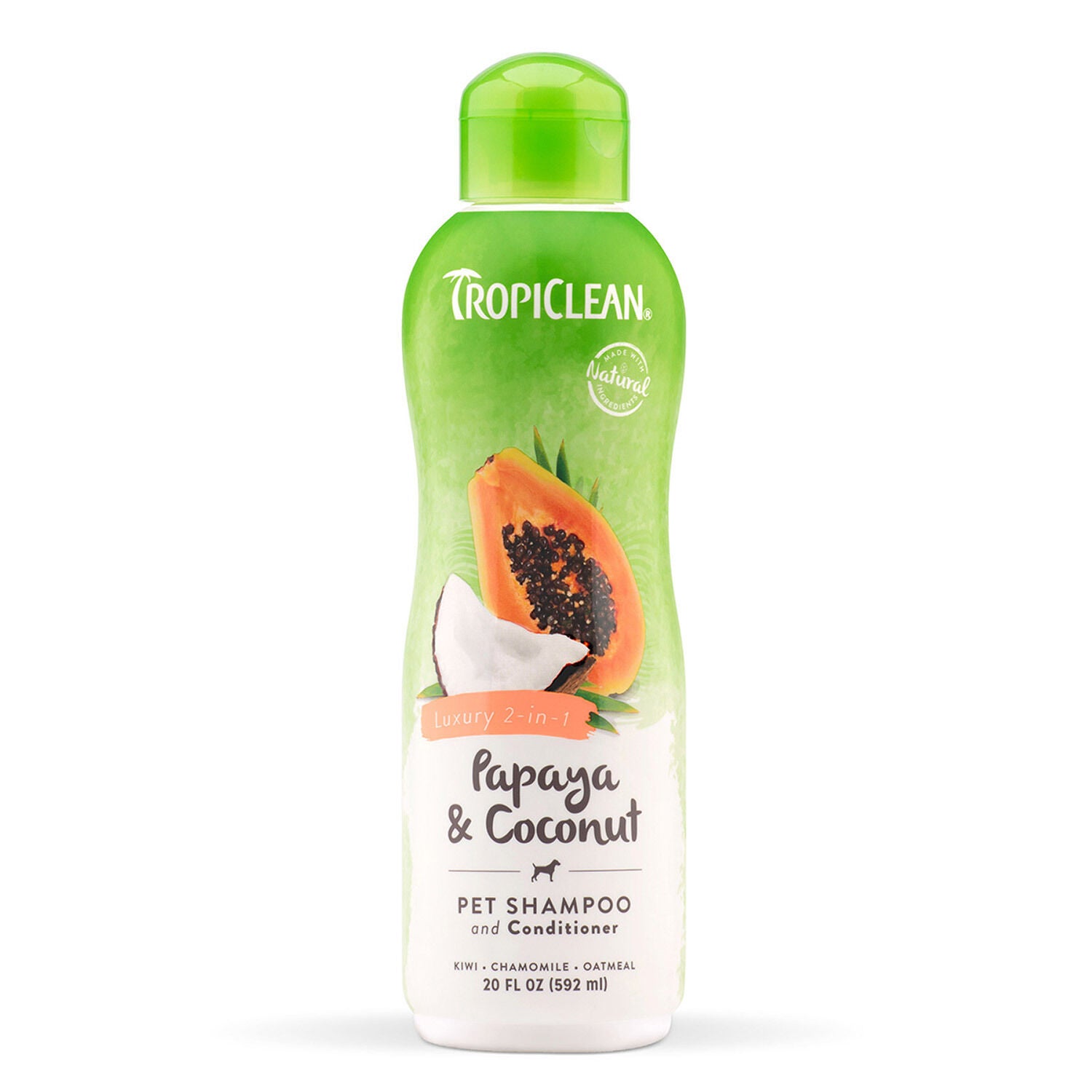 Tropiclean Papaya & Coconut Luxury 2-In-1 Cat & Dog Shampoo & Conditioner, 20-Oz Bottle