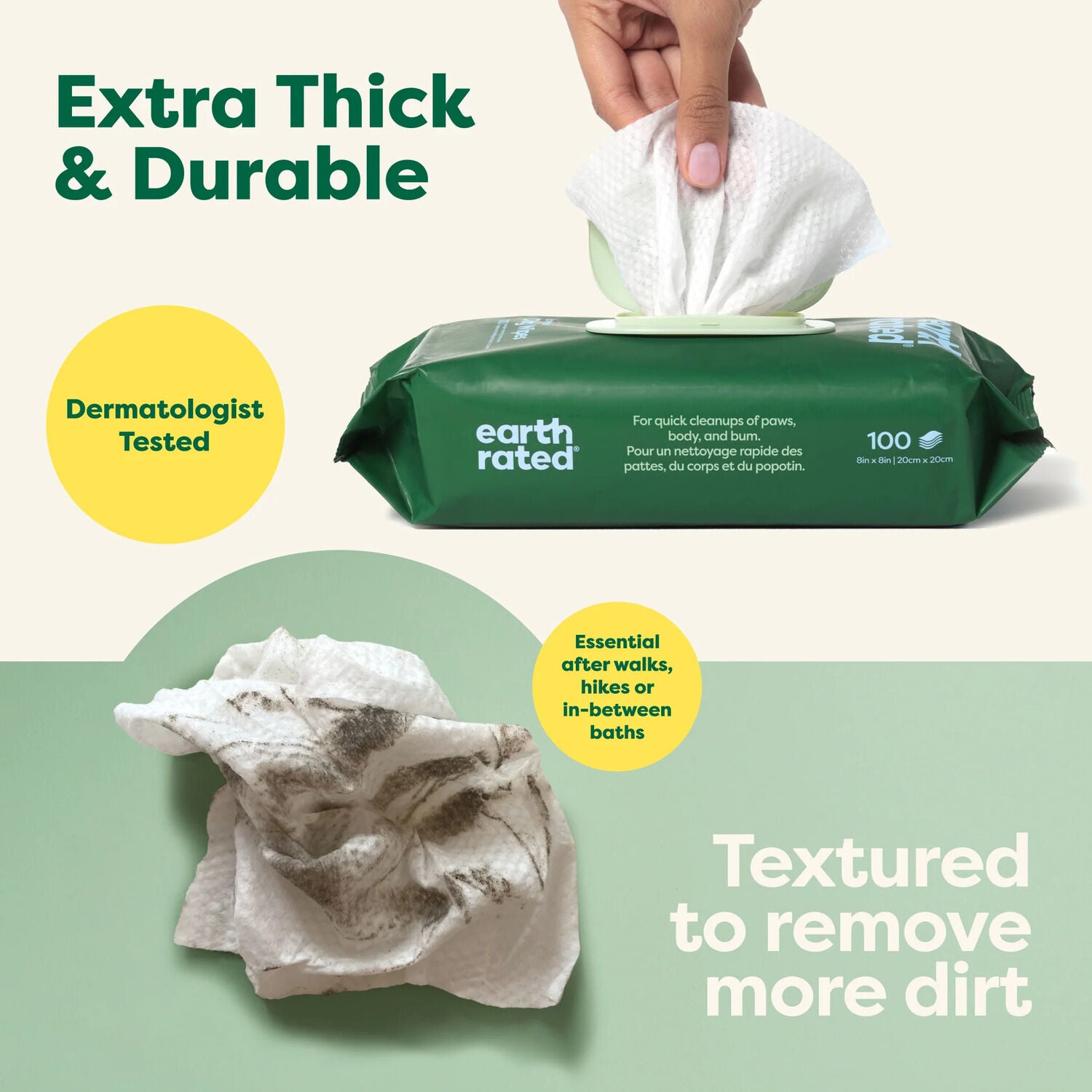 Earth Rated Dog Grooming Wipes, White Tea & Basil Scent, 100-Count