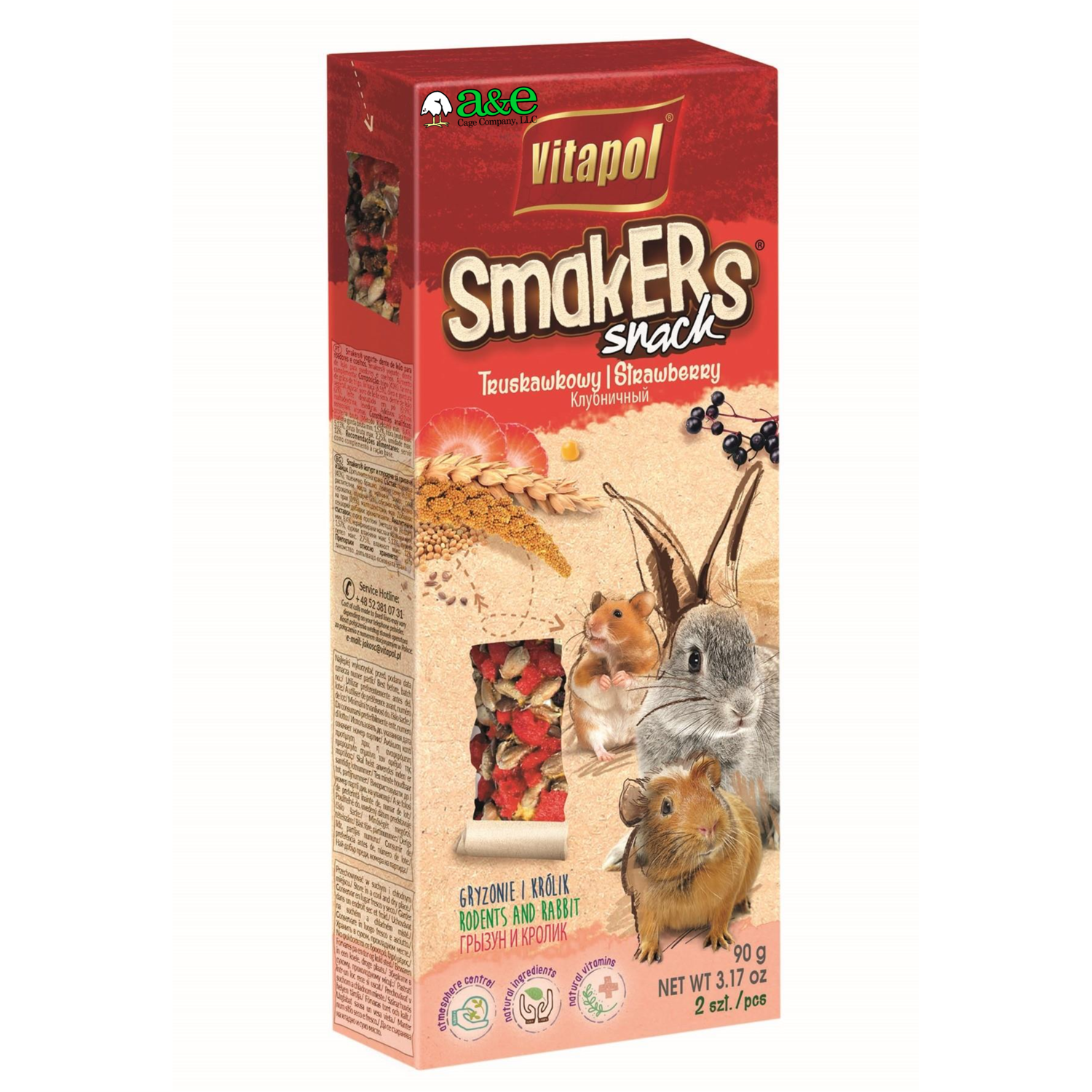 A & E Cage Vitapol Smakers Dehydrated Treat Sticks Small Animal Treats, Strawberry, 3.17-Oz, 2-Pack