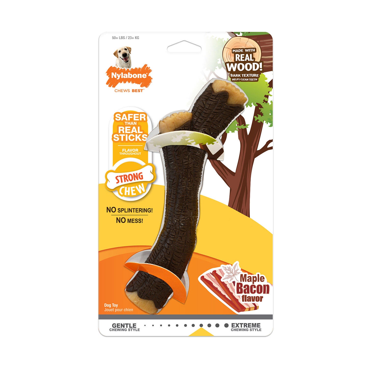 Nylabone Strong Chew Real Wood Stick Maple Bacon Flavor