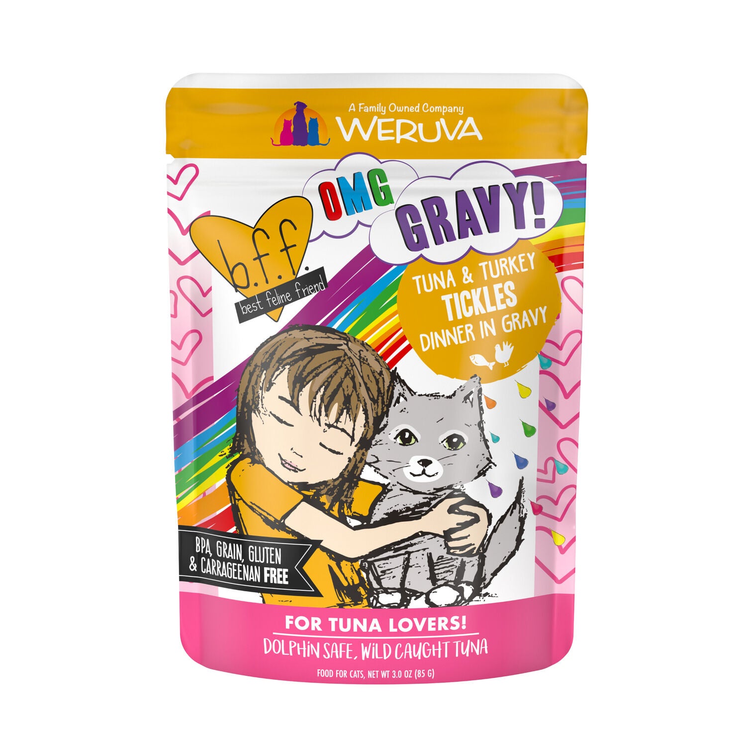 Weruva Bff Omg Gravy Tuna & Turkey Tickles Wet Cat Food, 3-Oz Pouch