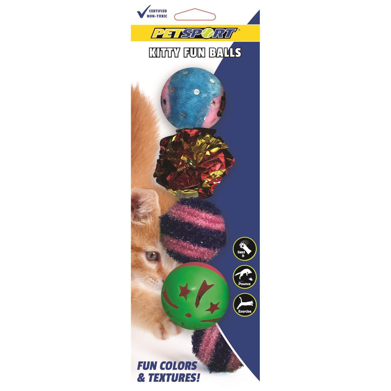 Petsport Kitty Fun Balls Cat Toy - 4Pk Assorted
