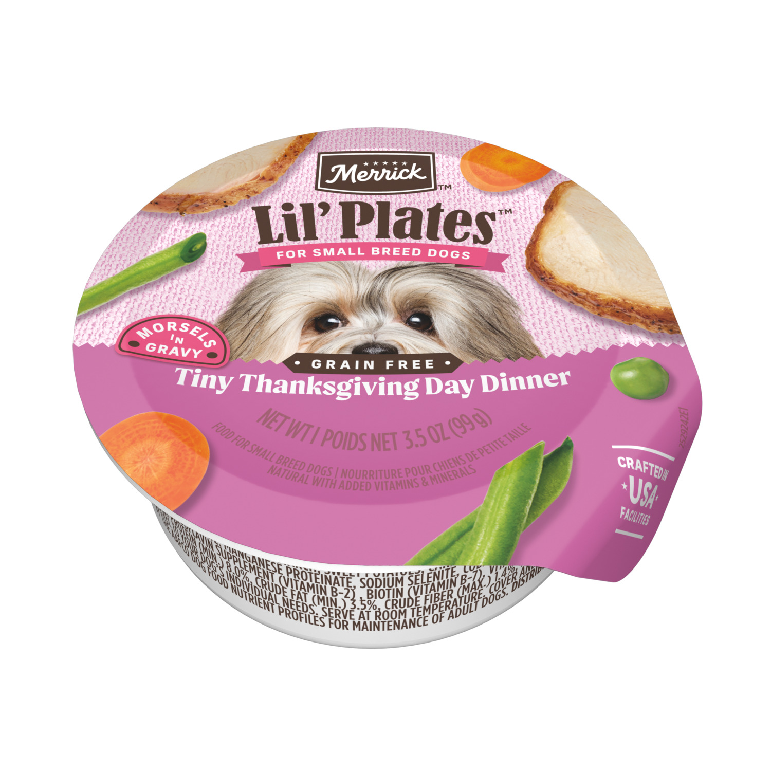 Merrick Lil&rsquo; Plates Premium Grain-Free Natural, Soft Wet Dog Food For Small Dogs, Tiny Thanksgiving Day Dinner, 3.5-Oz Tub