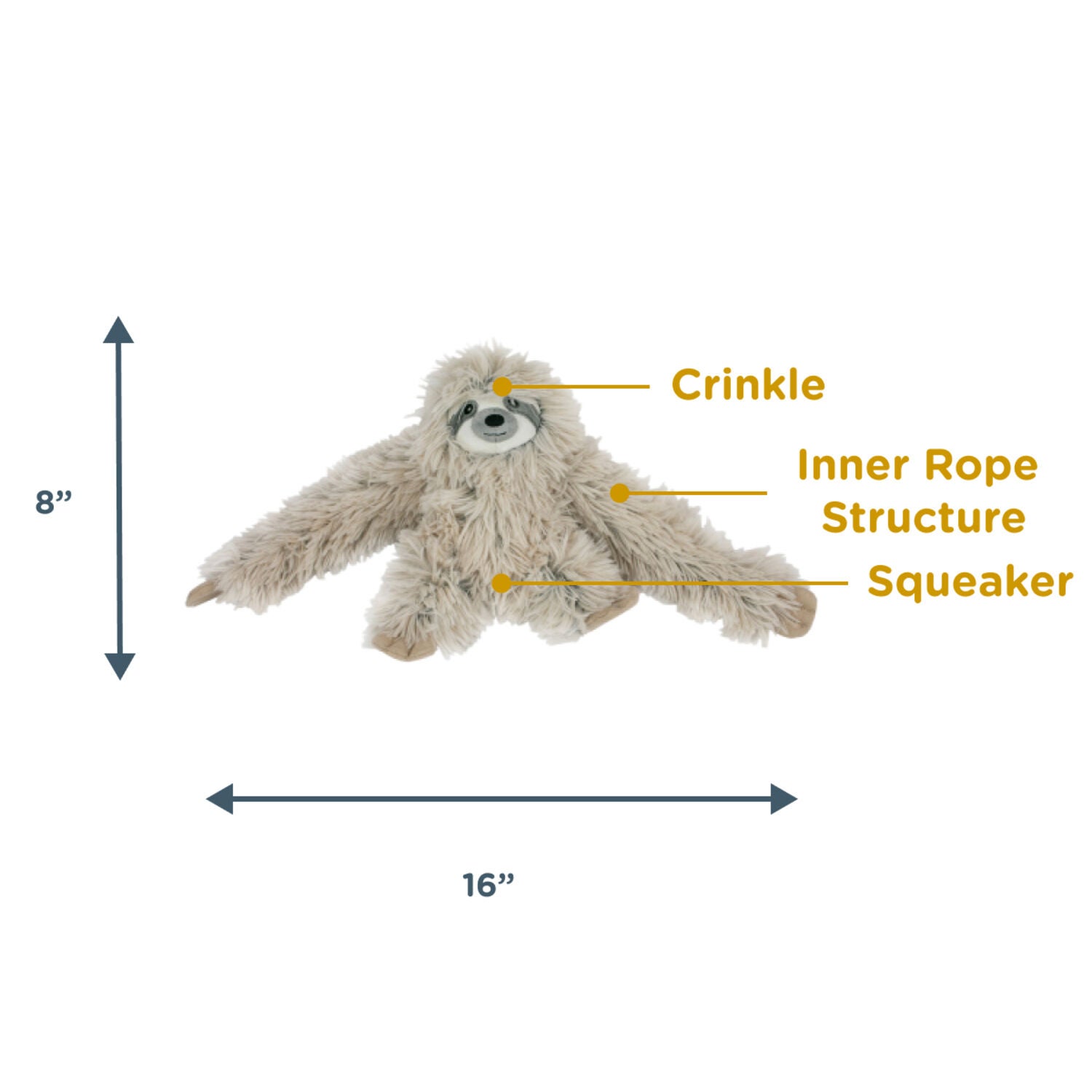 Tall Tails Sloth Rope Body Plush Squeaky Dog Toy, 16"