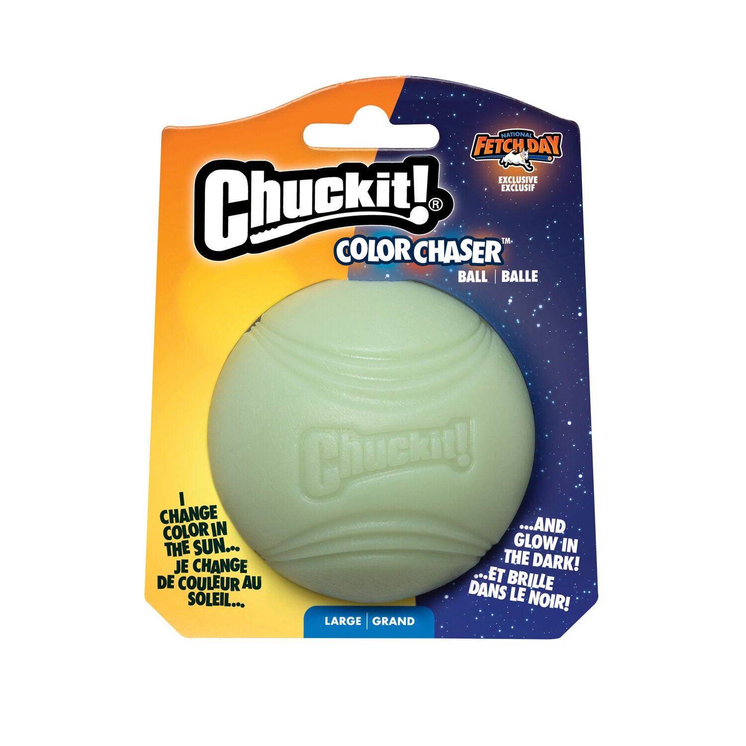 Chuckit! Color Changing Glow In The Dark Ball Dog Toy, National Fetch Day Collection, Large, 1-Each
