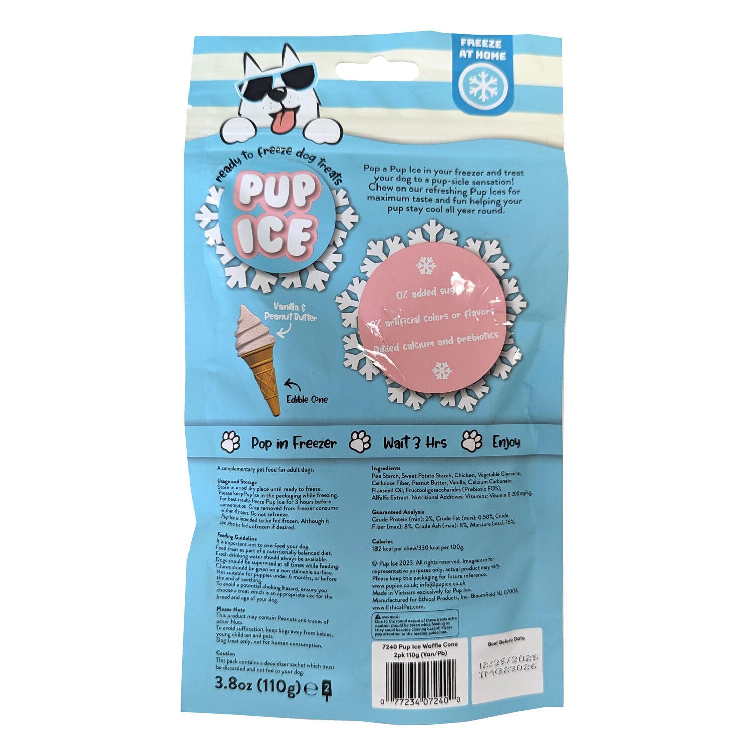 Pup Ice Ready To Freeze At Home Chew Dog Treats, Waffle Cone & Peanut Butter - 2-Pk