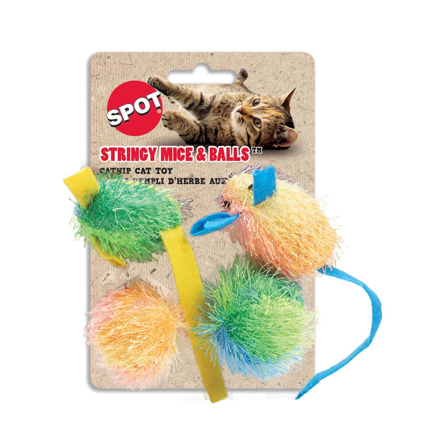 Spot Stringy Mice And Balls 4Pk With Catnip Cat Toy