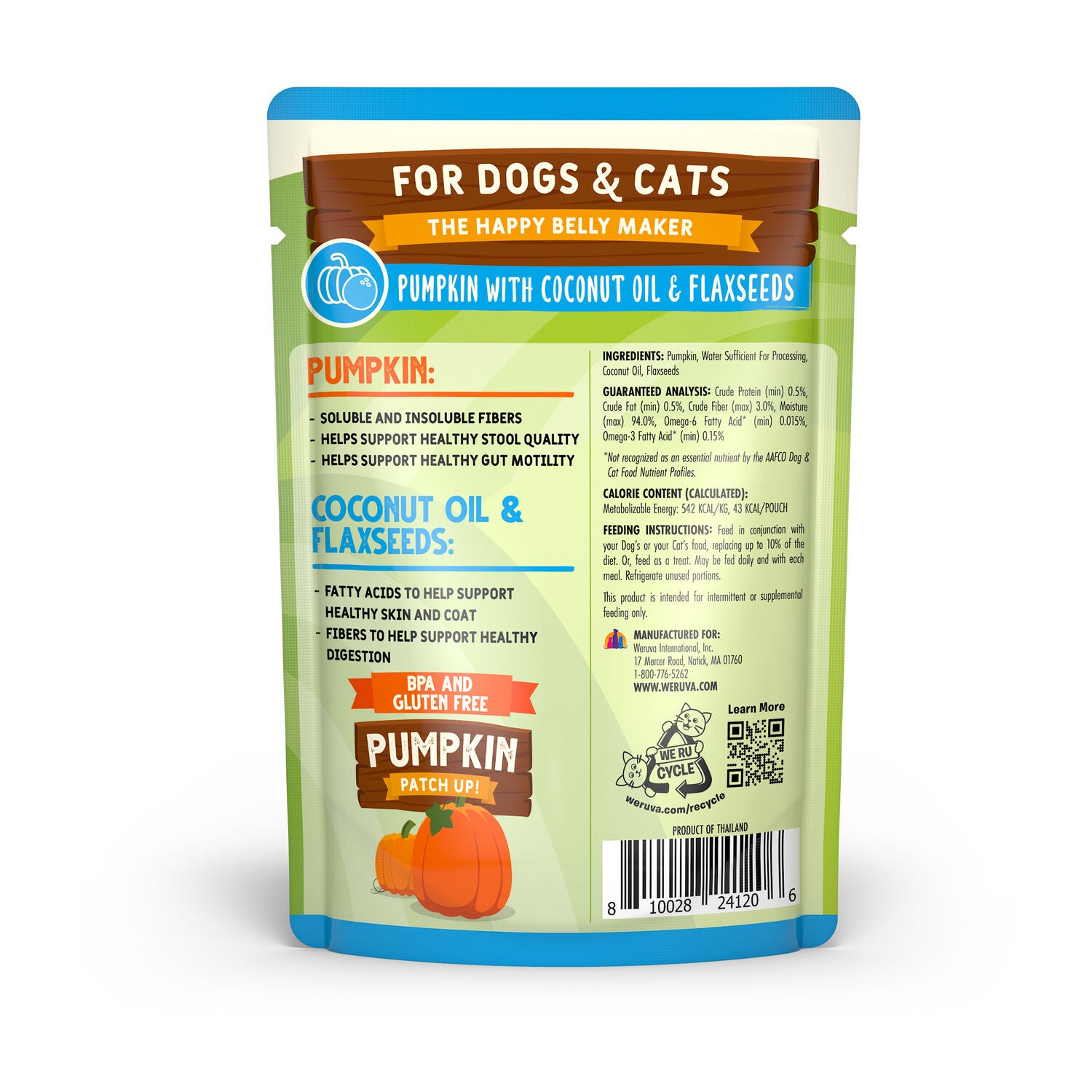 Weruva Pumpkin Patch Up Pumpkin With Coconut Oil & Flaxseed Wet Dog & Cat Food Topper, 2.8-Oz Pack Of 12