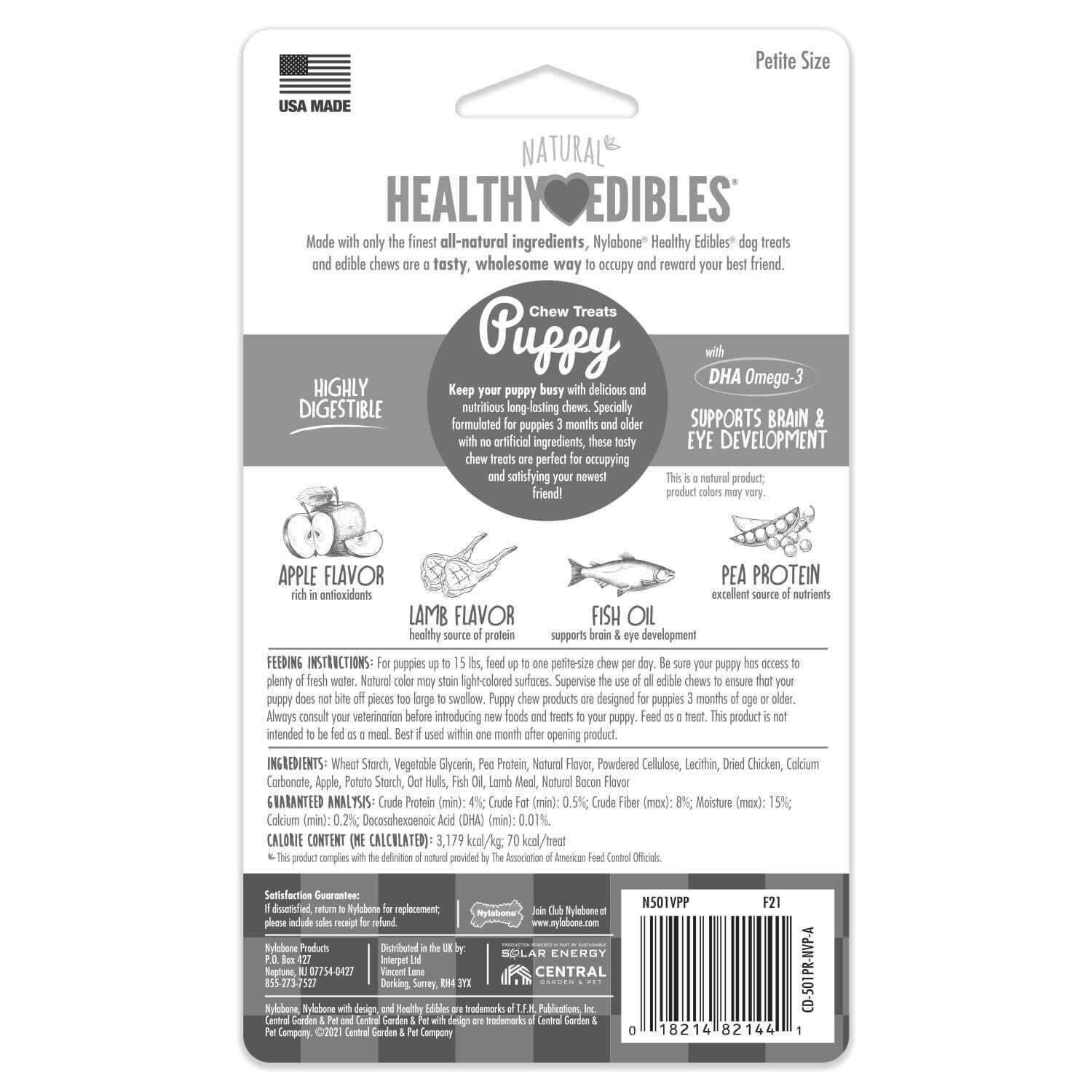 Nylabone Healthy Edibles Puppy Natural Long Lasting Lamb & Apple Dog Chew Treats, X-Small/Petite