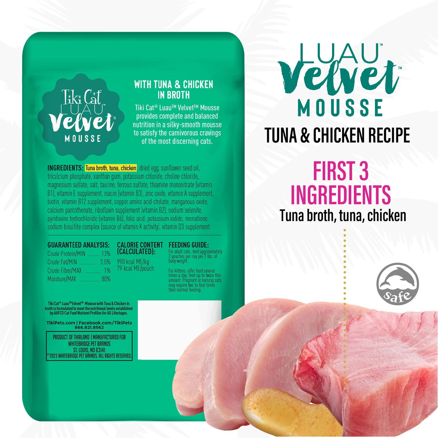 Tiki Cat Luau Velvet Mousse Wet Cat Food, Tuna & Chicken, 2.8-Oz Pouch 12-Count