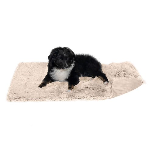 Furhaven Luxury Calming Plush Long Fur & Velvet Waterproof Dog & Cat Blanket - Taupe