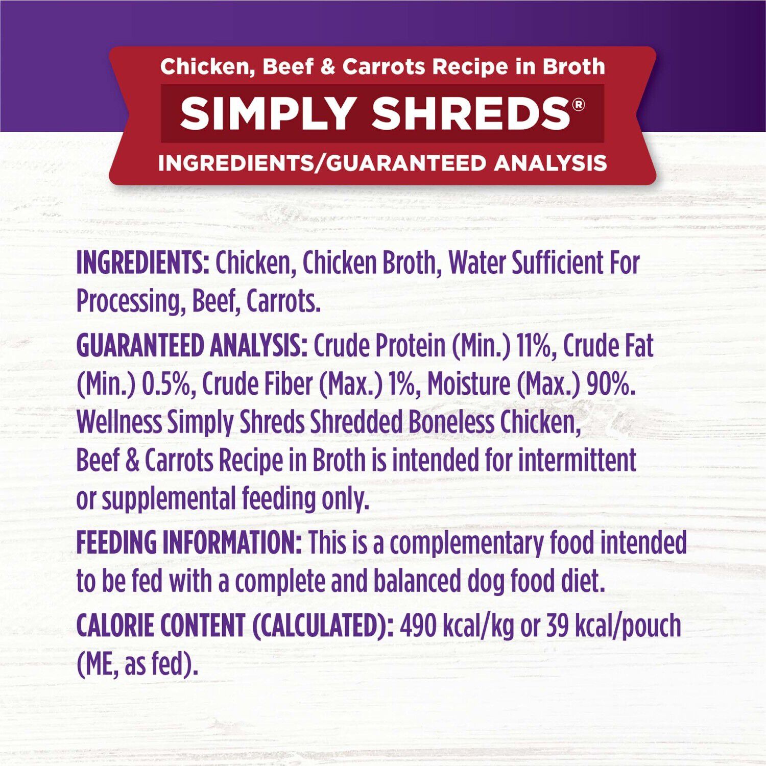 Wellness Bowl Boosters Simply Shreds Grain-Free Wet Dog Food Topper, Chicken, Beef & Carrots Recipe, 2.8-Oz