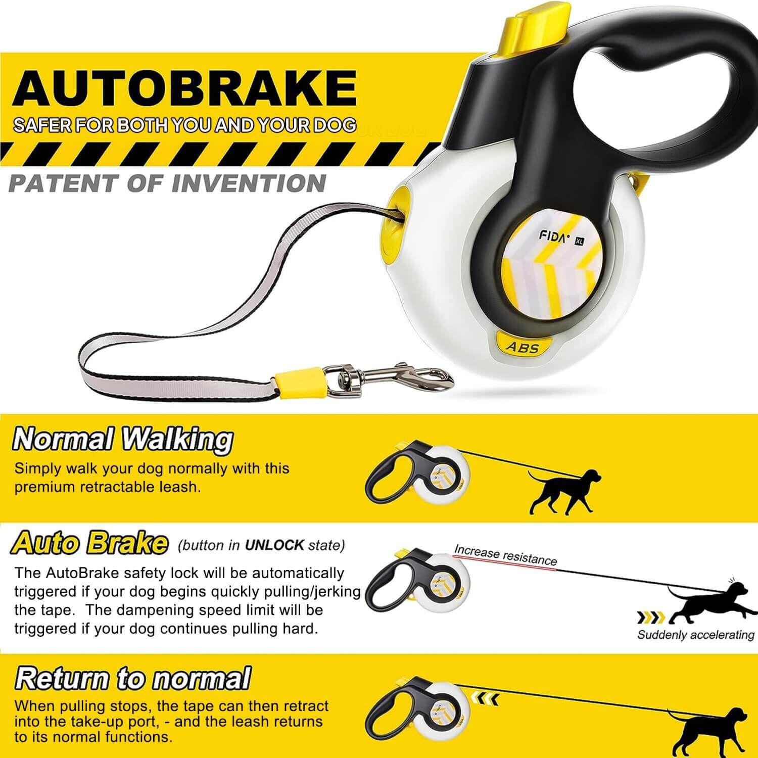 Fida Pet Autobrake Retractable Dog Leash - 16Ft
