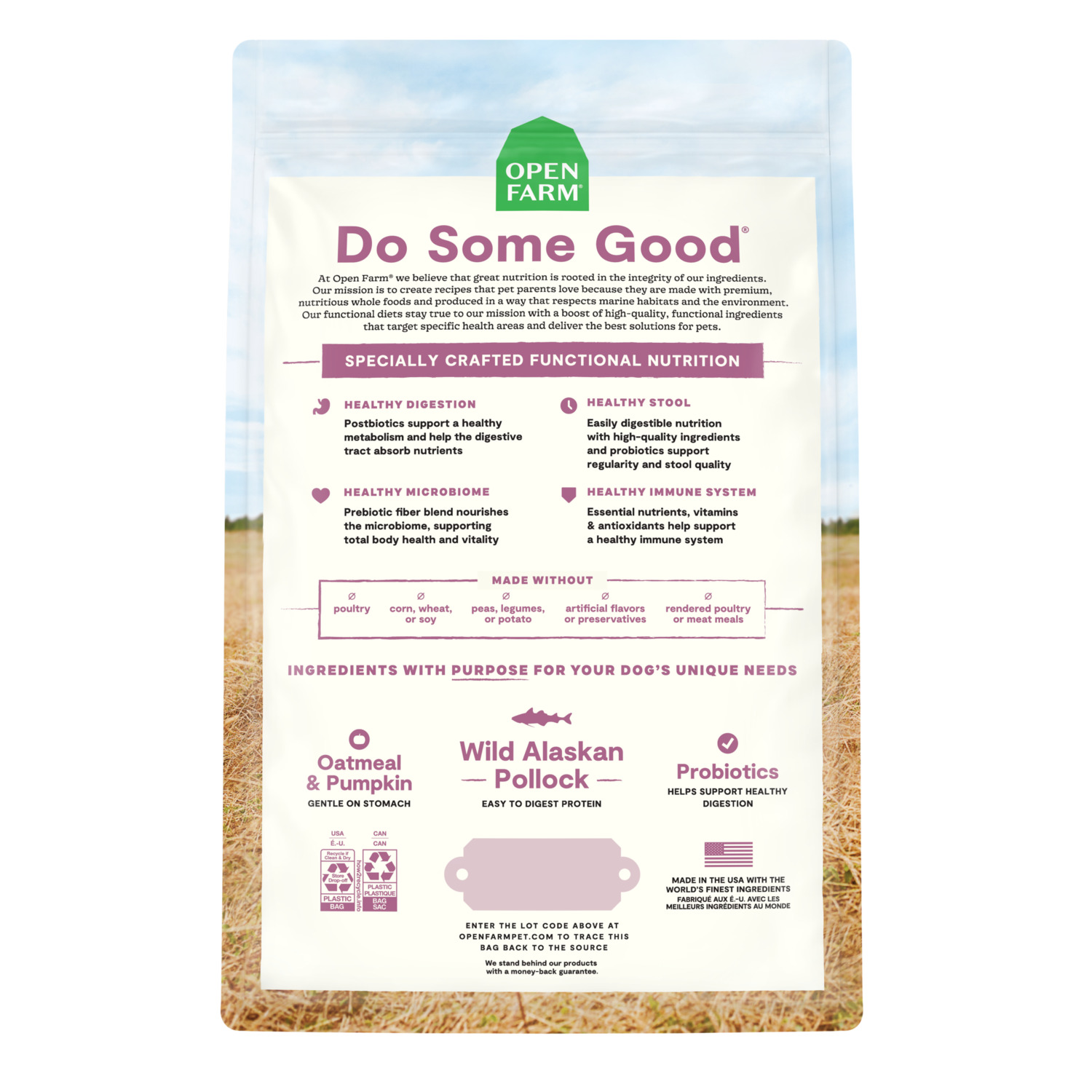 Open Farm Digestive Health, Wild Alaskan Pollock & Oatmeal Recipe Dry Dog Food, 22-Lb Bag