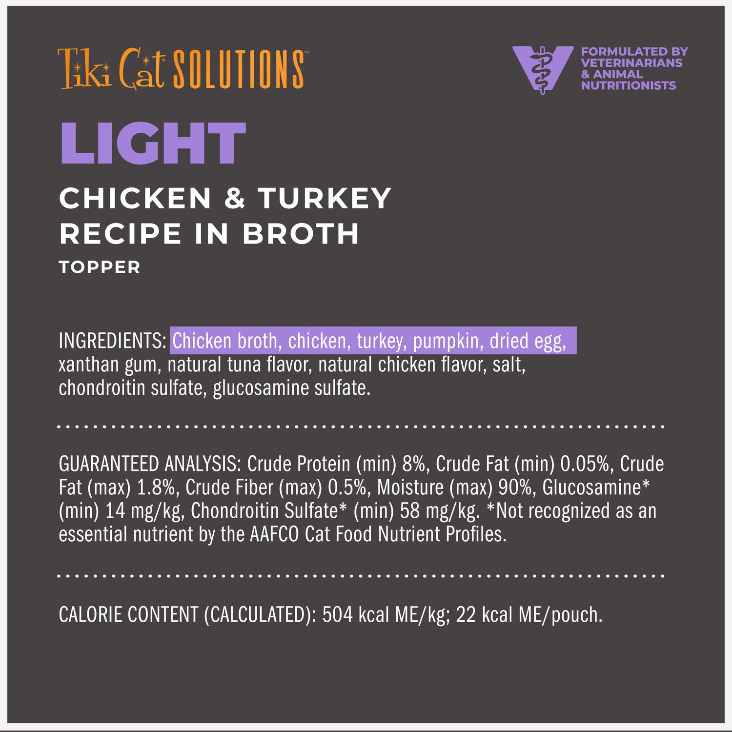 Tiki Cat Solutions Healthy Weight Cat Food Topper, Chicken & Turkey Recipe In Broth, 1.5-Oz Pouch Pack Of 12