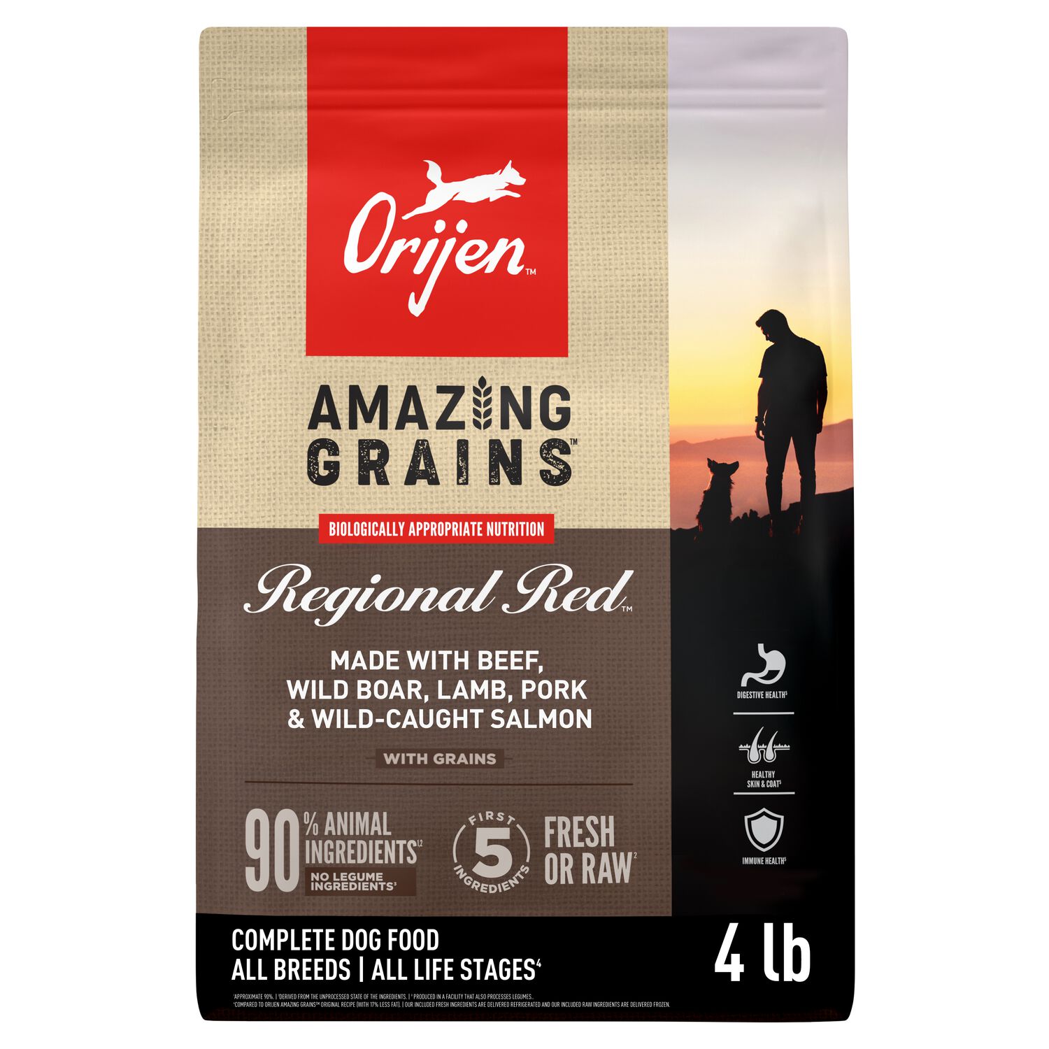 Orijen Amazing Grains Regional Red High-Protein Dry Dog Food, 4-Lb Bag