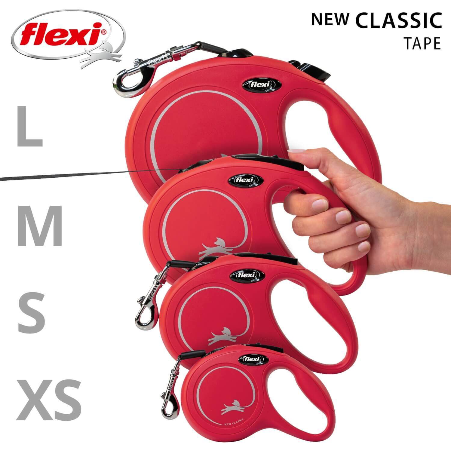 Flexi Classic Retractable Tape Dog Leash - Red, 16Ft