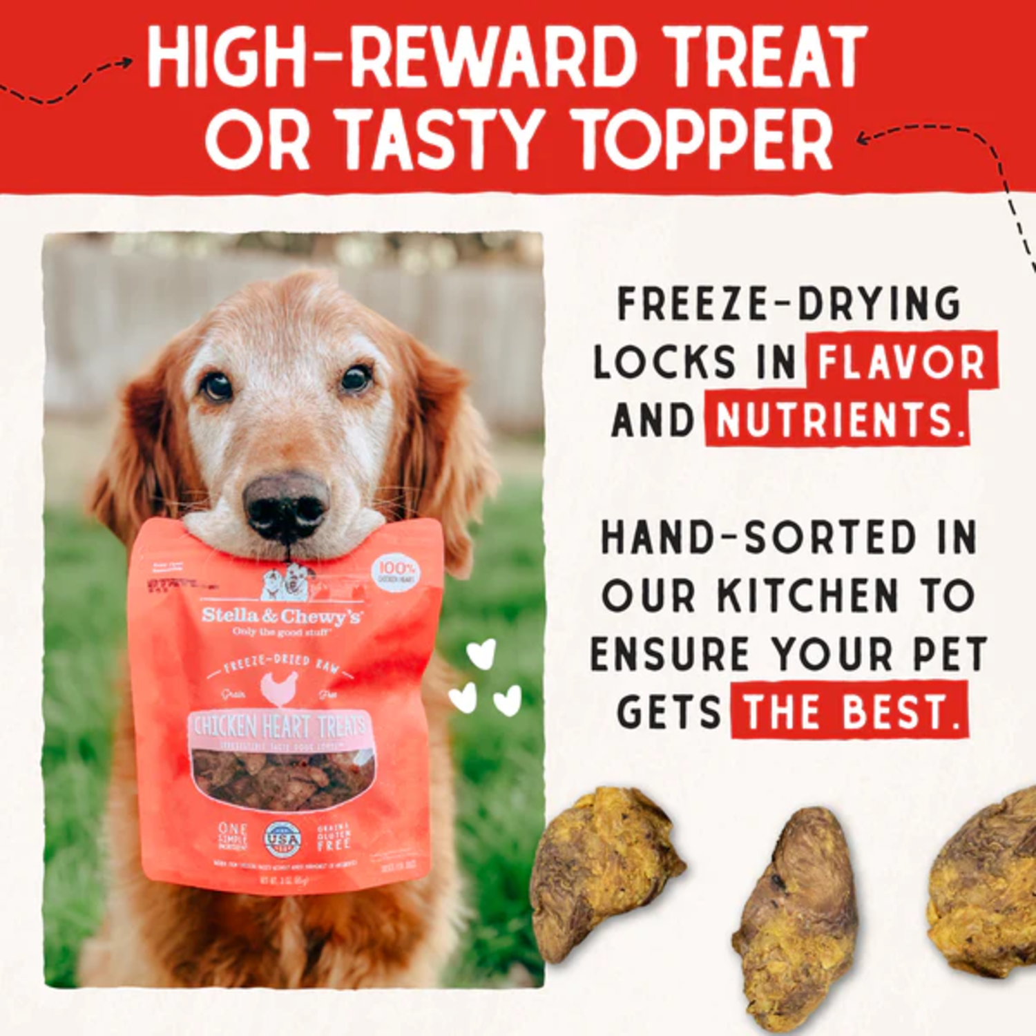 Stella & Chewy's Chicken Heart&nbsp;Freeze-Dried Raw Dog Treats, 11.5-Oz. Bag