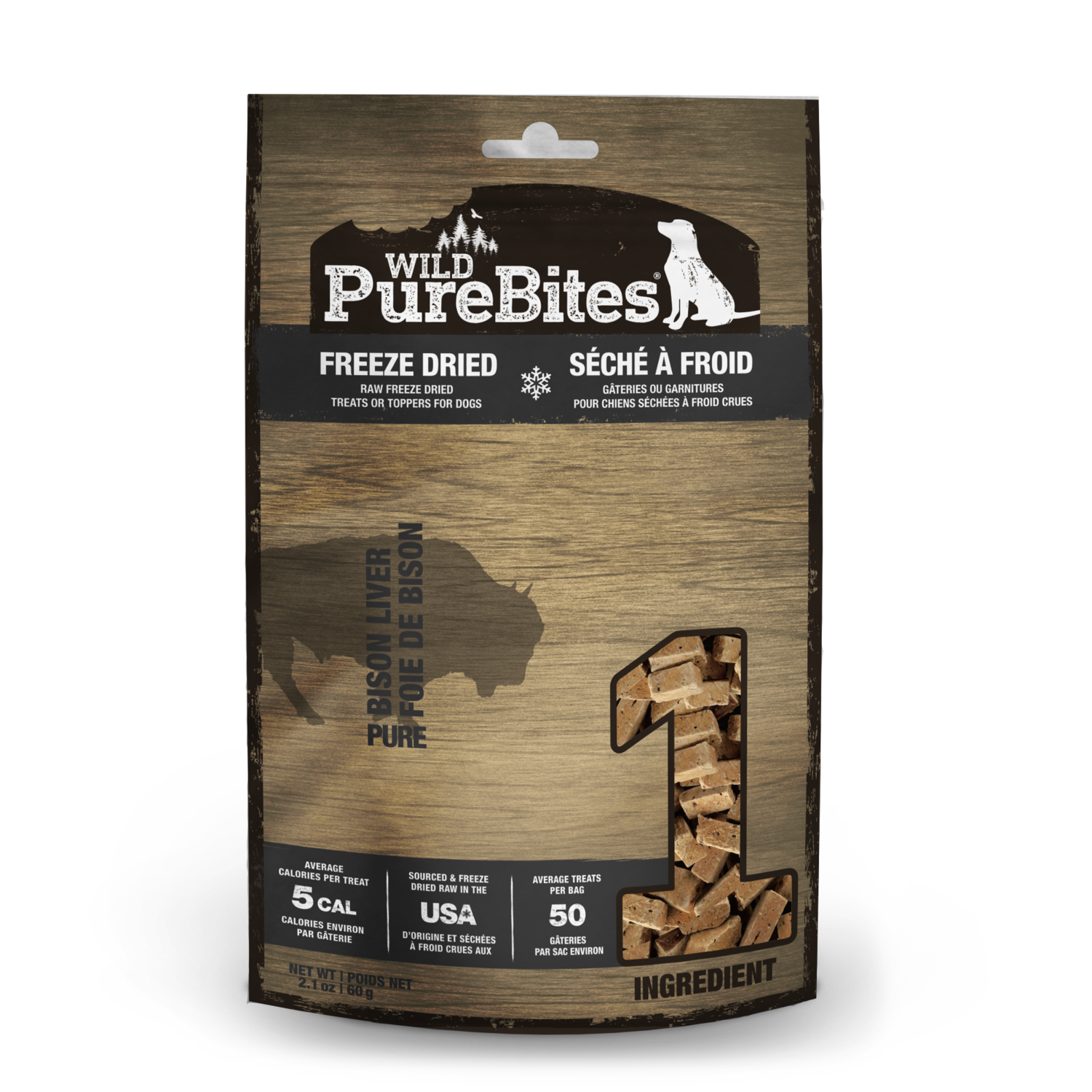 Purebites Wild Freeze-Dried Dog Treats, Bison Liver, 2.1-Oz Bag