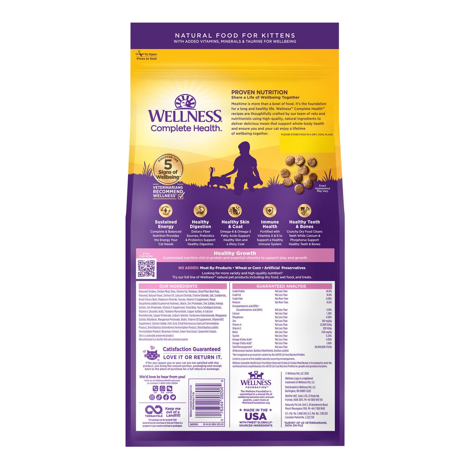 Wellness Complete Health Kitten Dry Cat Food For Indoor And Outdoor Cats, Grain Free, Natural, Chicken & Chicken Meal 5.5 Pound Bag